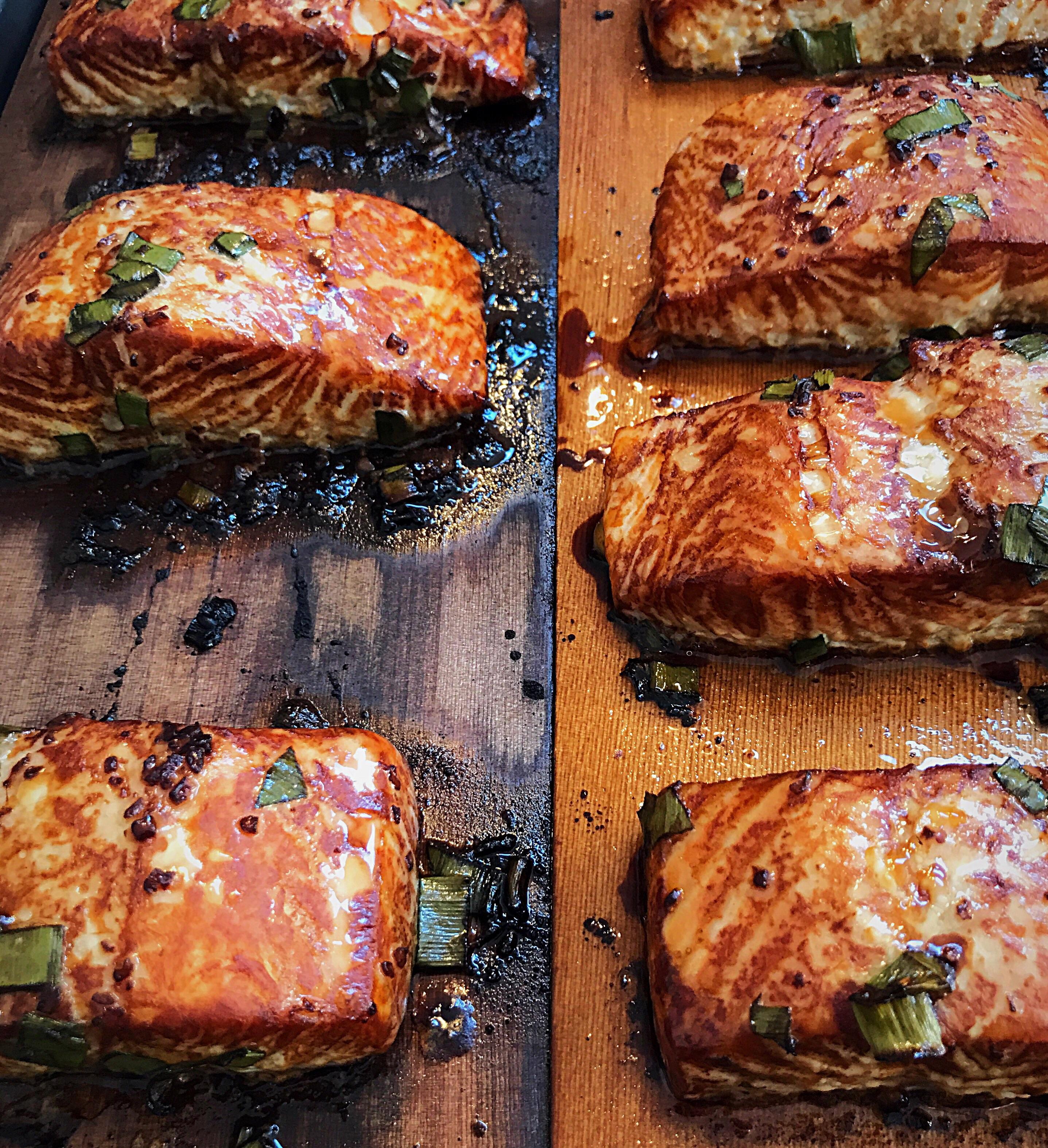 [Homemade] Asian flair cedar plank salmon! r/food