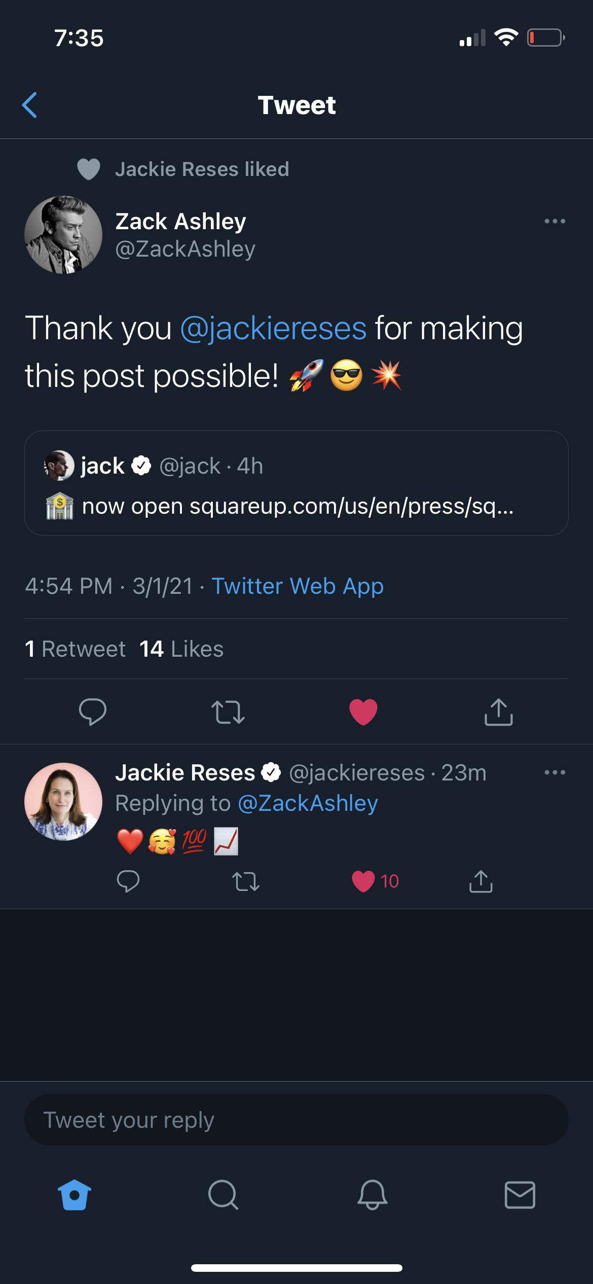 Jackie Reses left Square before launching her baby (banking service