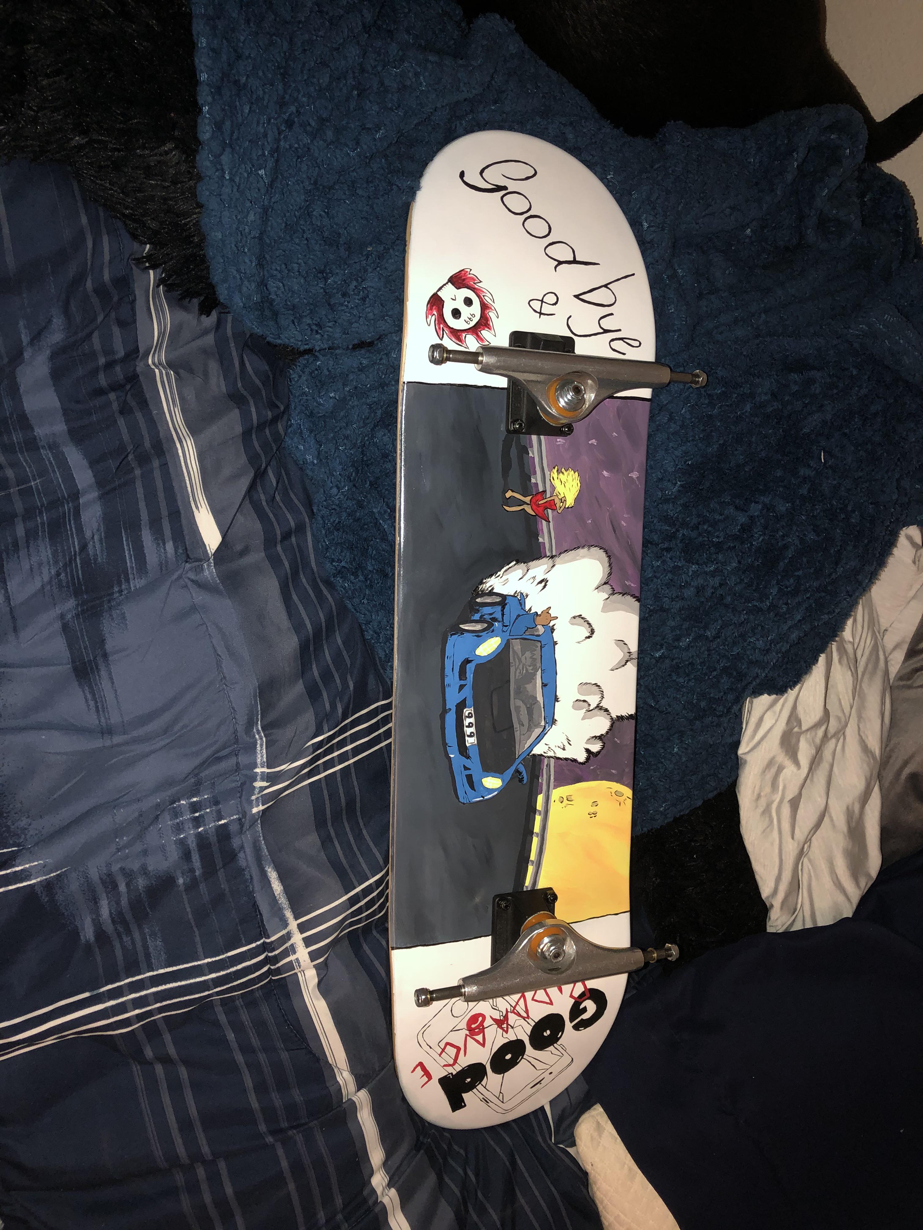 Painted the GBGR cover art on a skateboard r/JuiceWRLD