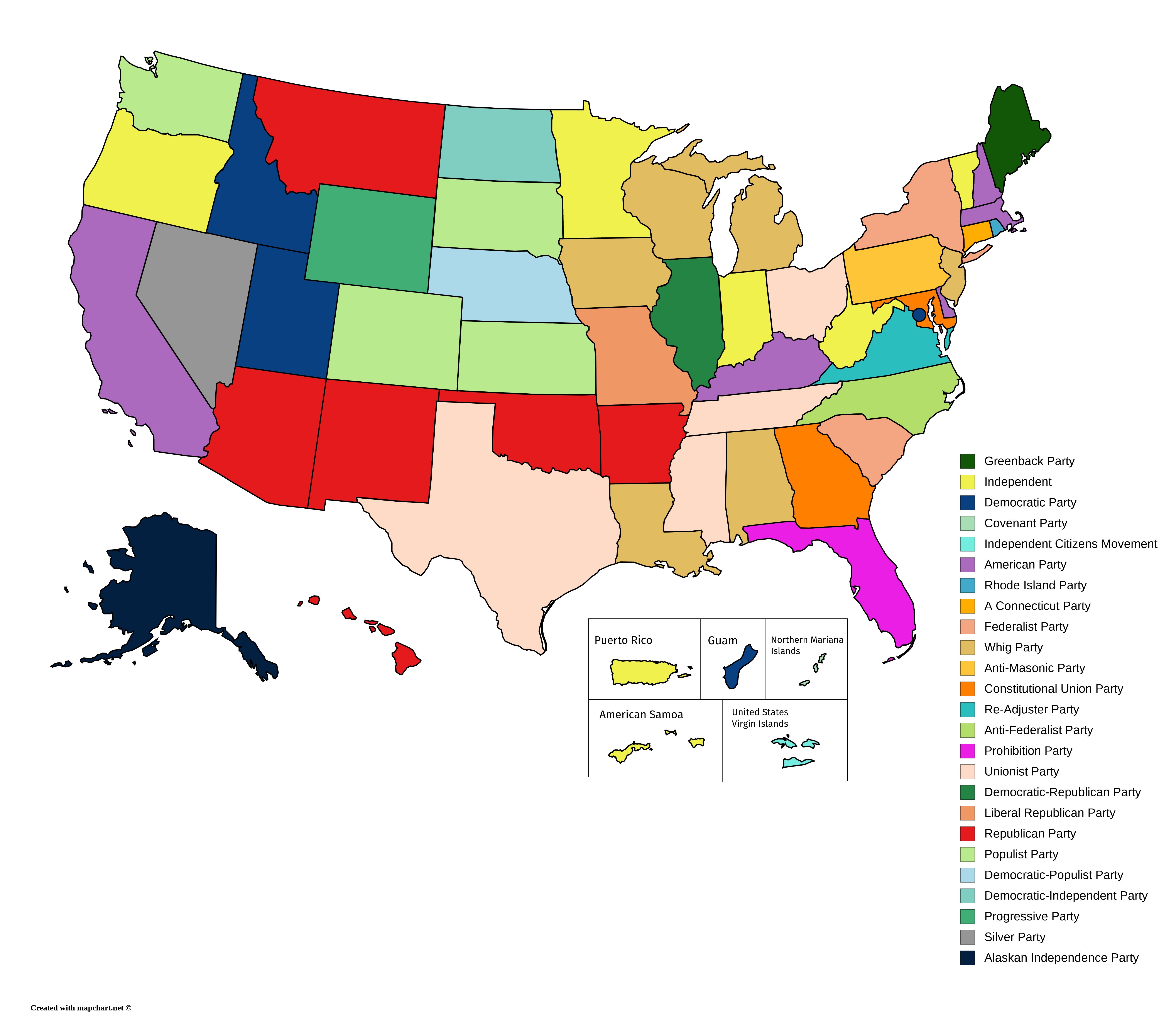 American states and territories by most obscure party by state or