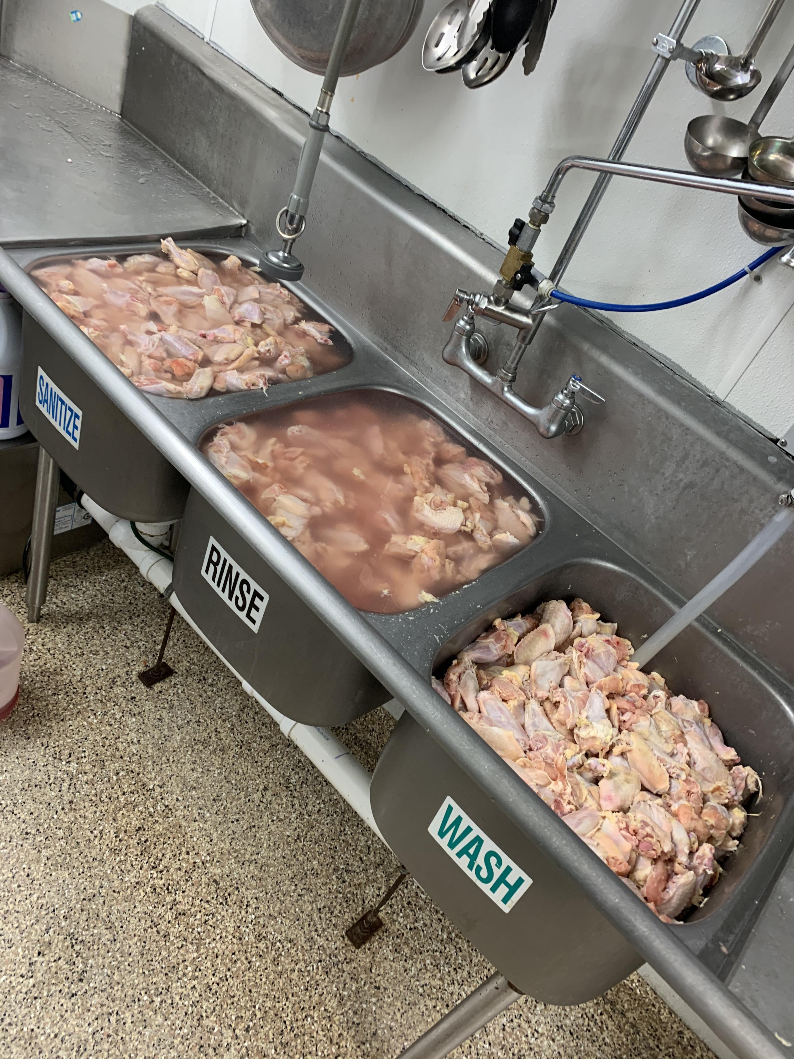How My Old Workplace Thawed Chicken Wings. Yes, That Is The Sink They Wash Dishes In. No, They Did Not Clean It Out Before Putting The Chicken In. No, They Did Not