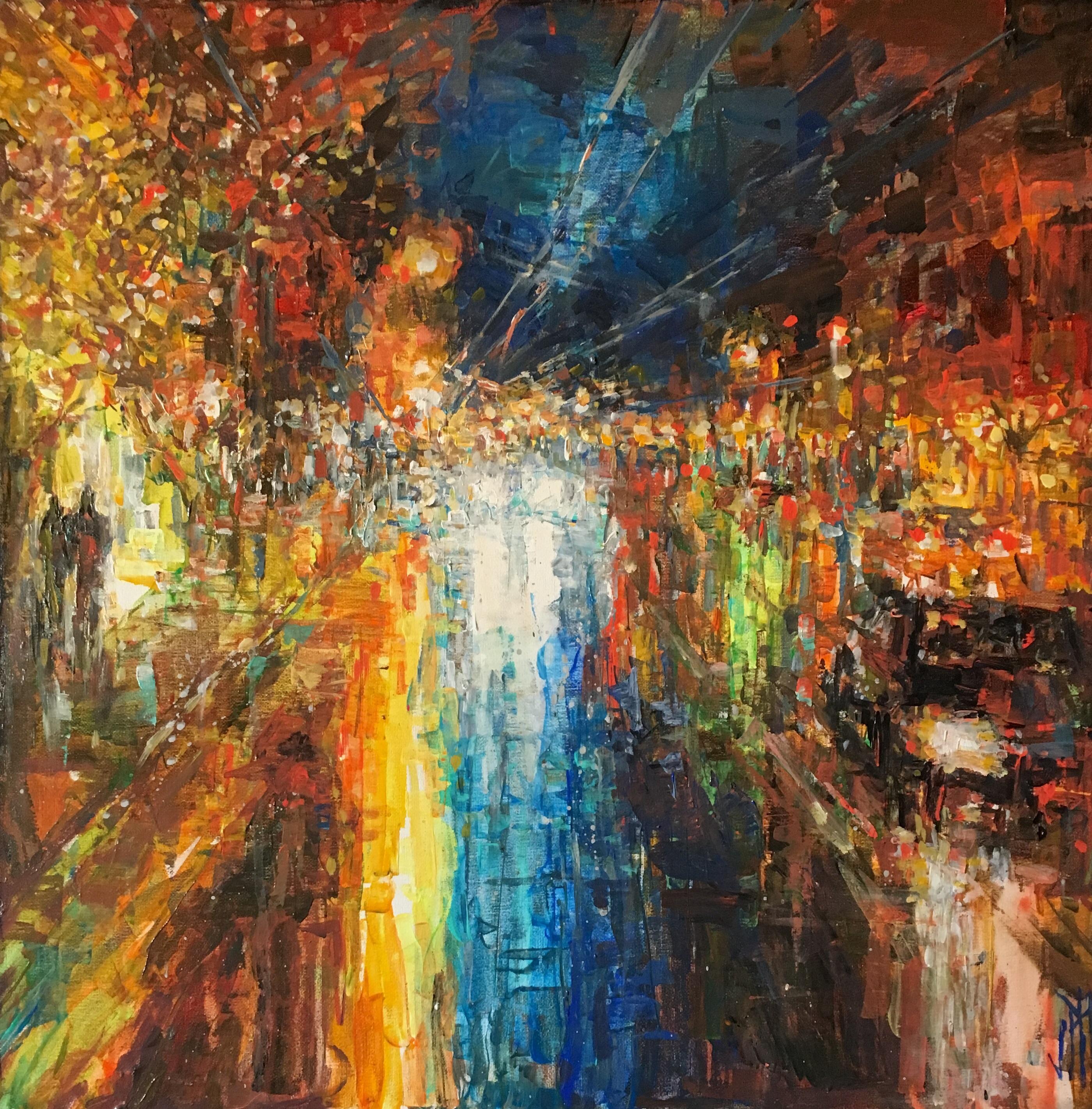 Rainy day contemporary impressionism i did, acrylic and palette knife