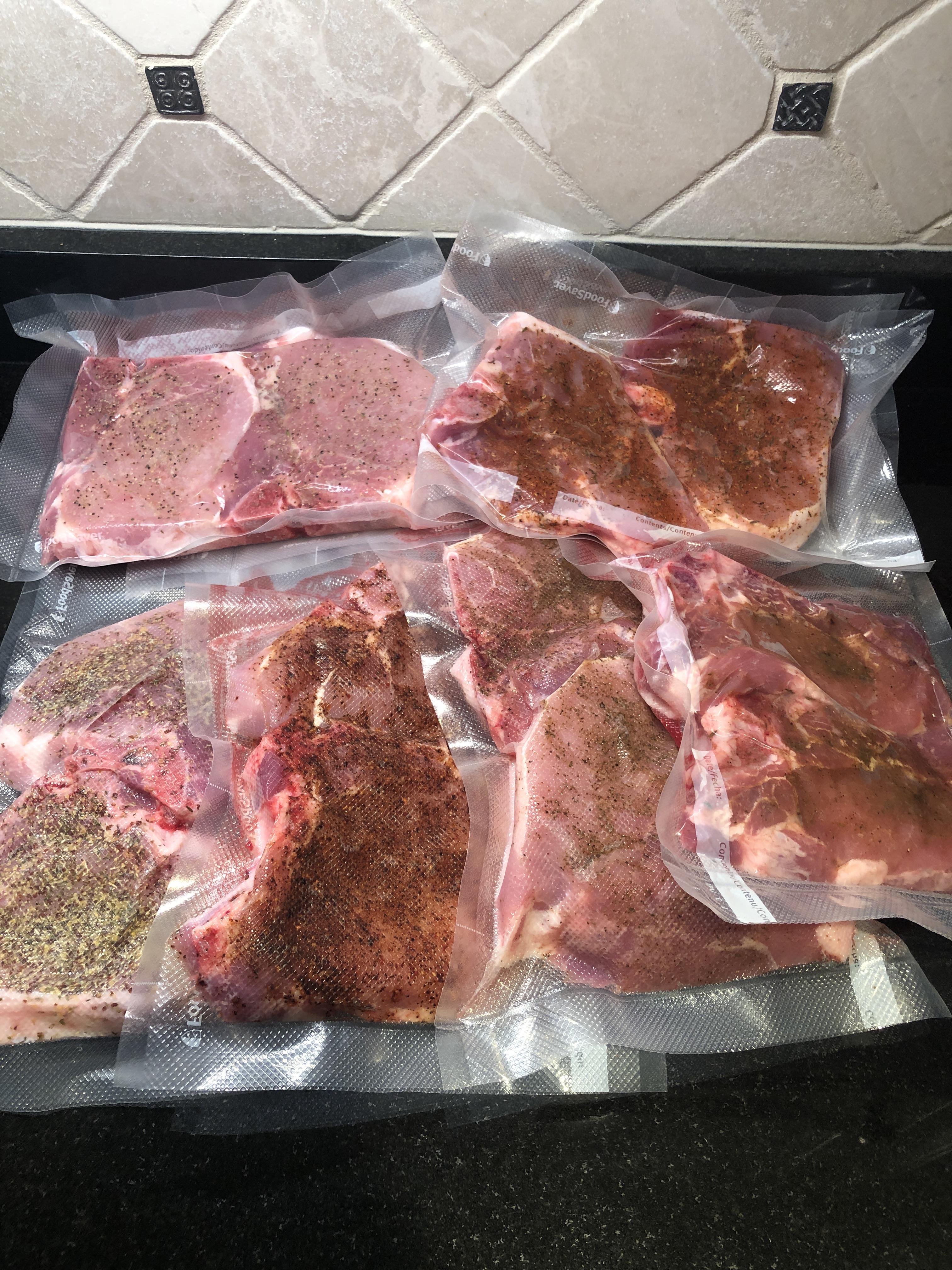 I took advantage of the Costco bone in pork chop sale. Seasoned and