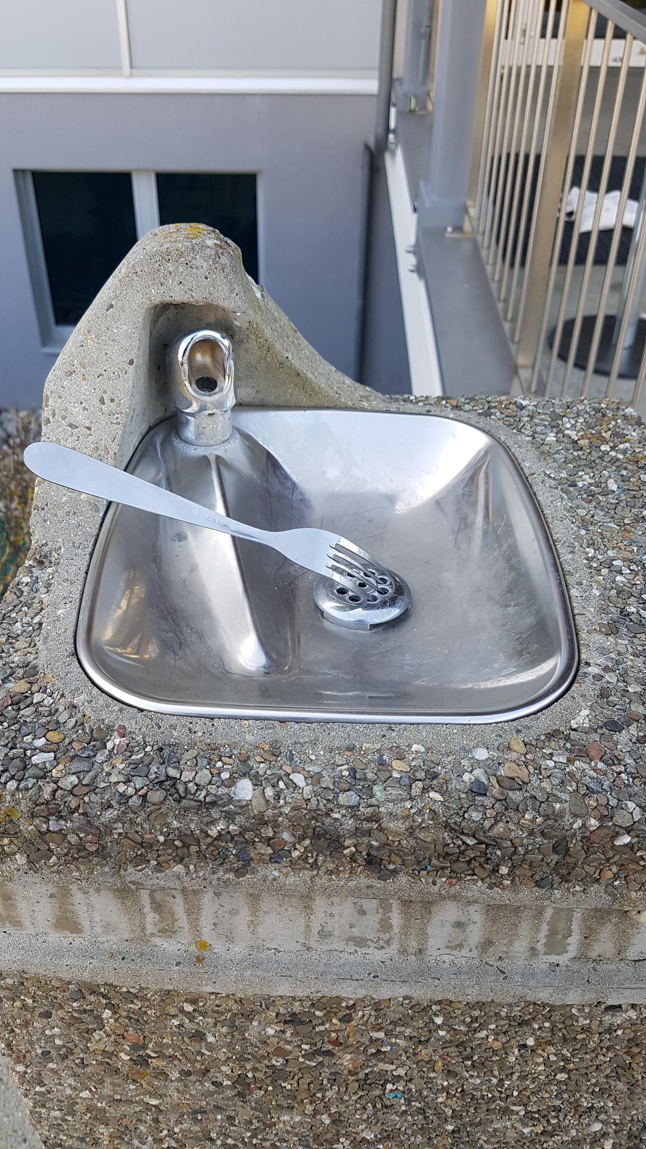 This fork in a water fountain drain r/mildlyinteresting
