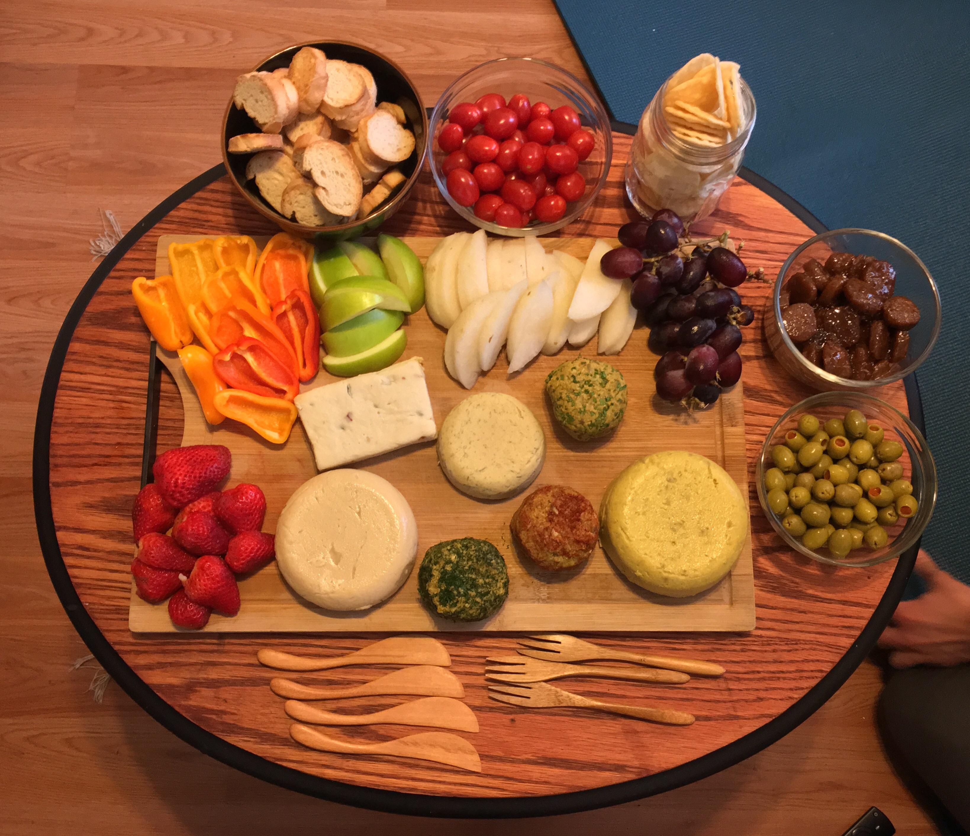 My friends and I decided to make a vegan cheese board! 7 different