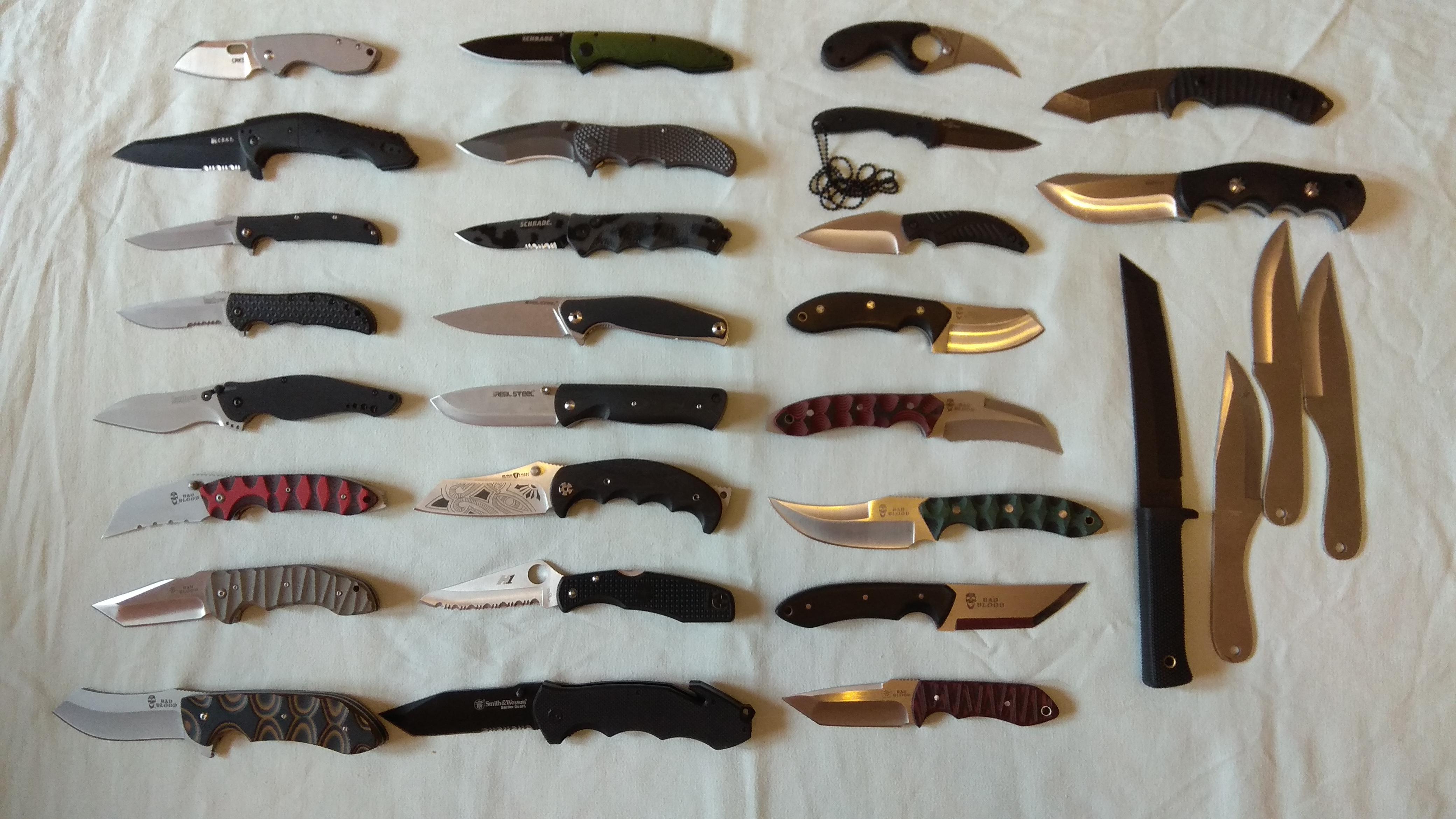 My collection 2016 2018. Mostly budget and discounted knives r/knives