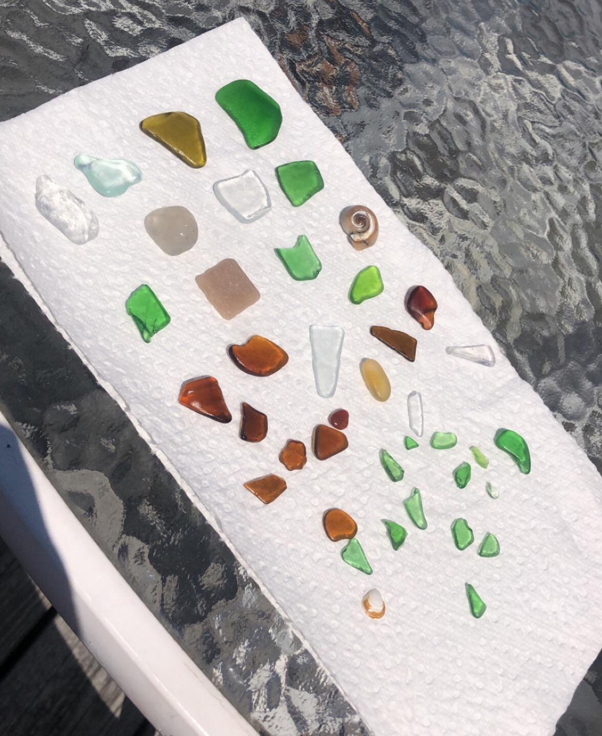 Found my first glass tile (pink square) Fire Island, NY seaglass