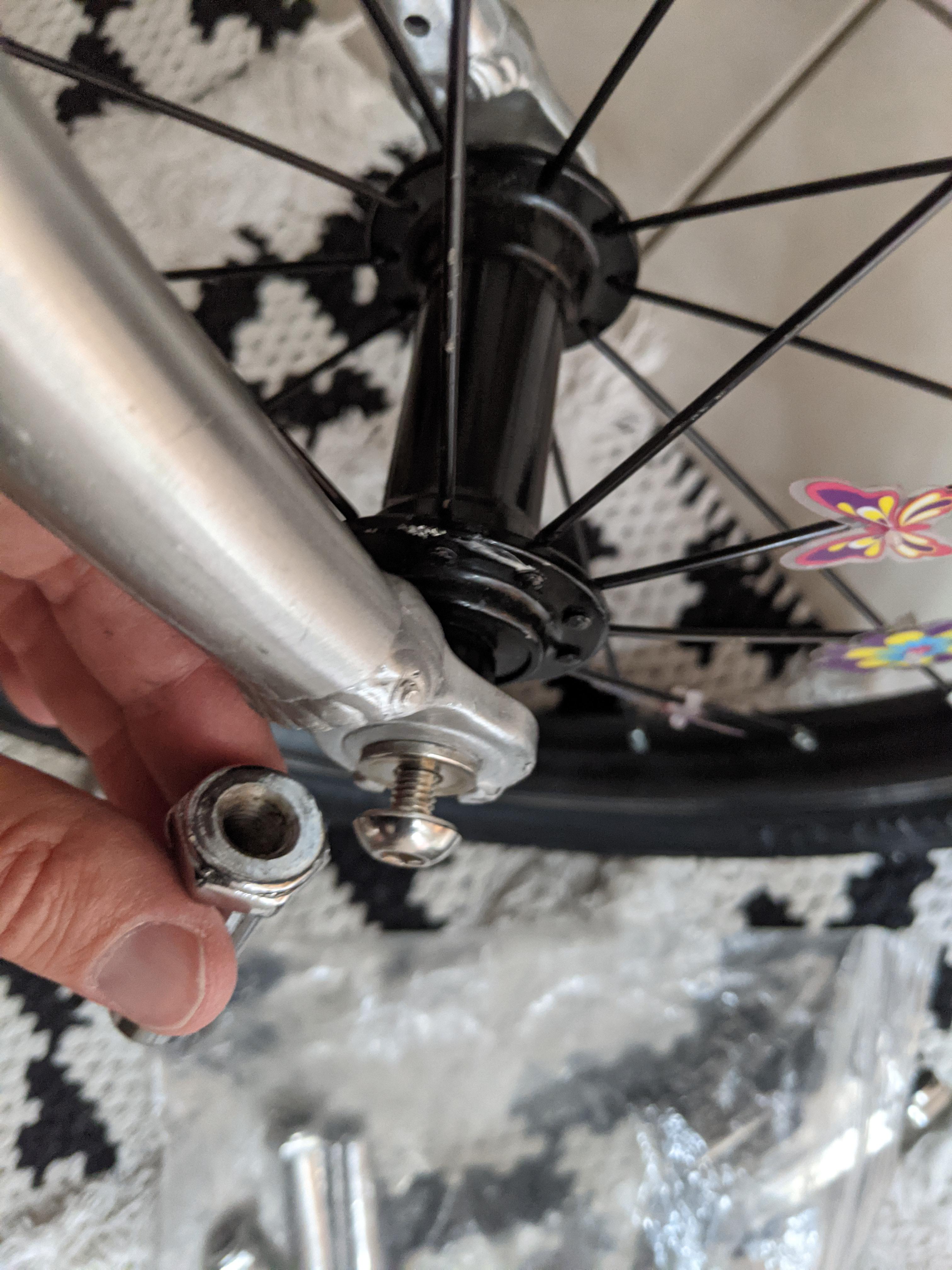 How to get these steel pegs (for my kid's Follow MeTandem) onto this