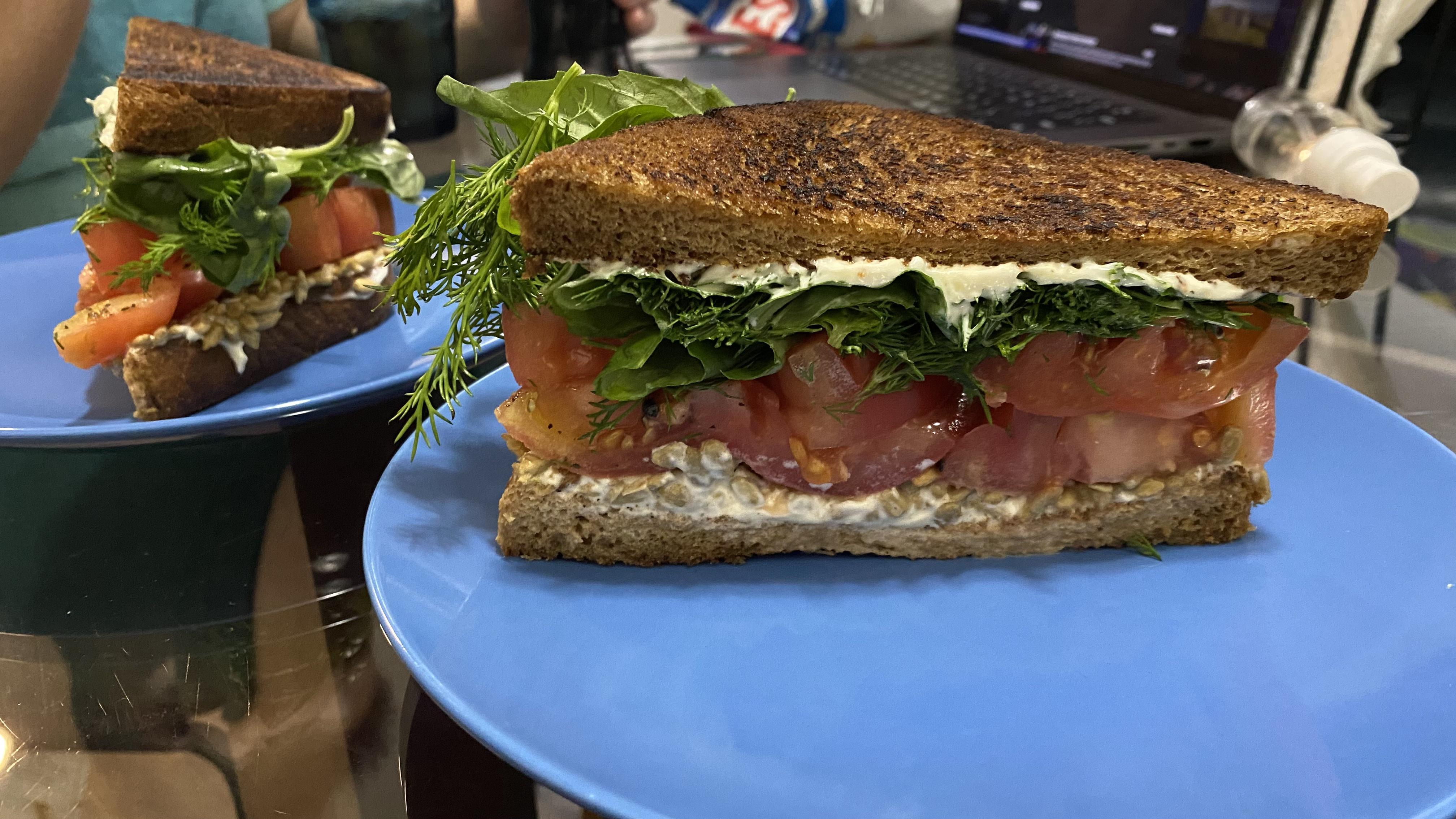 Turkey and the Wolf's tomato sandwich recipe on thick cut wheat bread