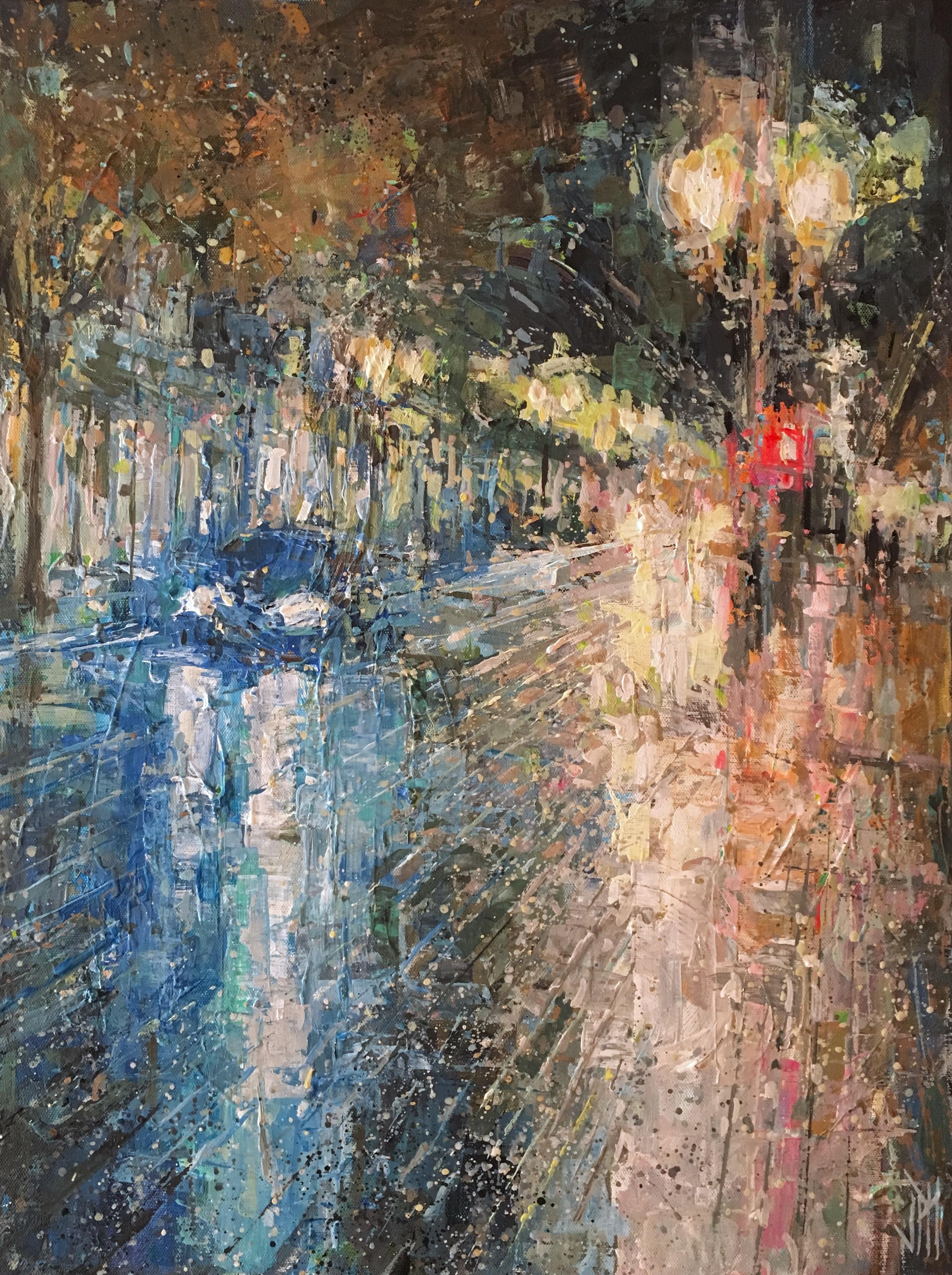 Downtown Portland, or downpourtland, acrylic painting r/raining