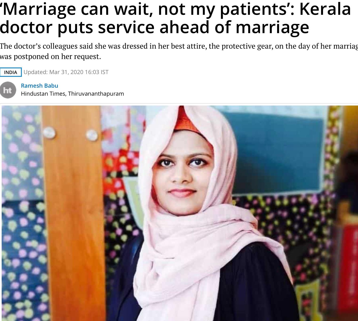 Indian doctor puts off her wedding to treat Covid19