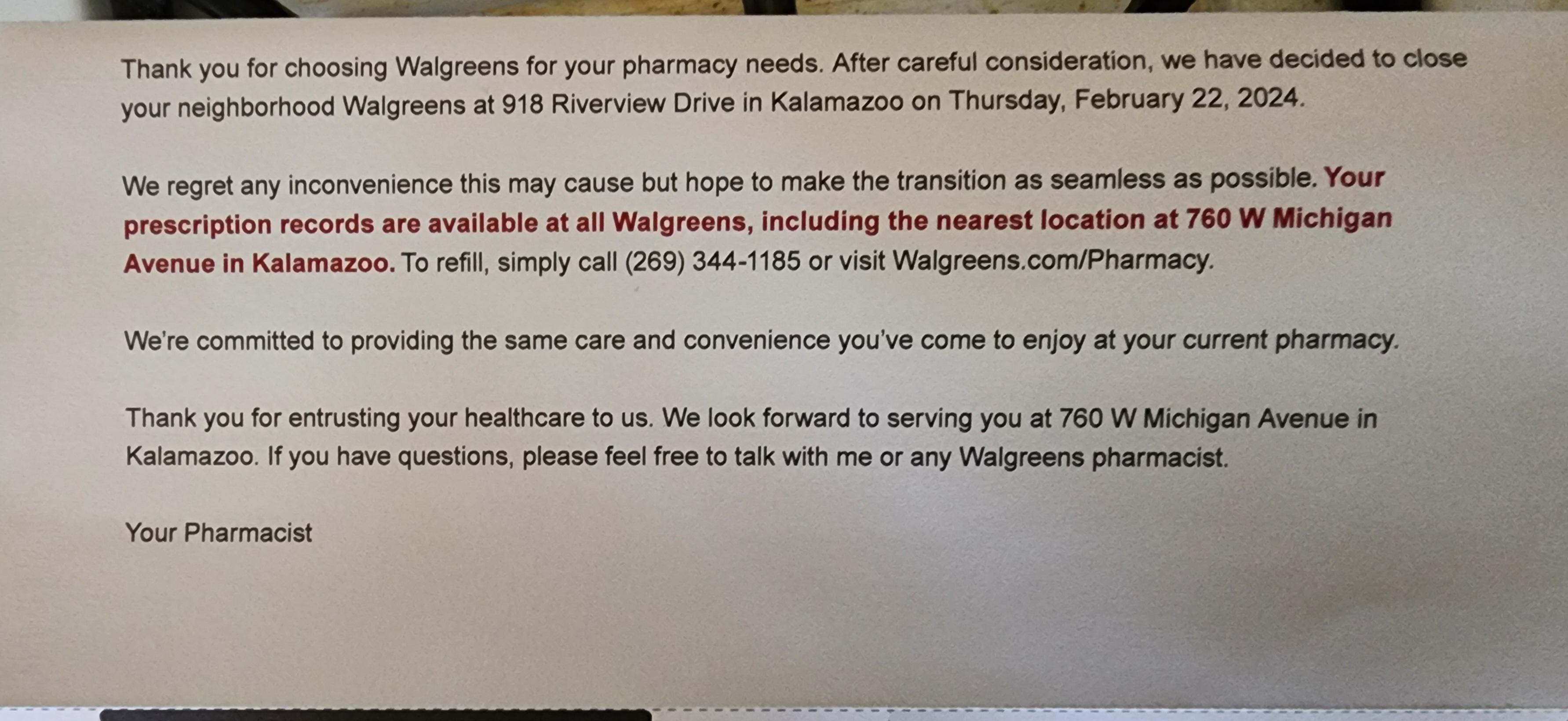 Walgreens on Riverview is closing. r/kzoo
