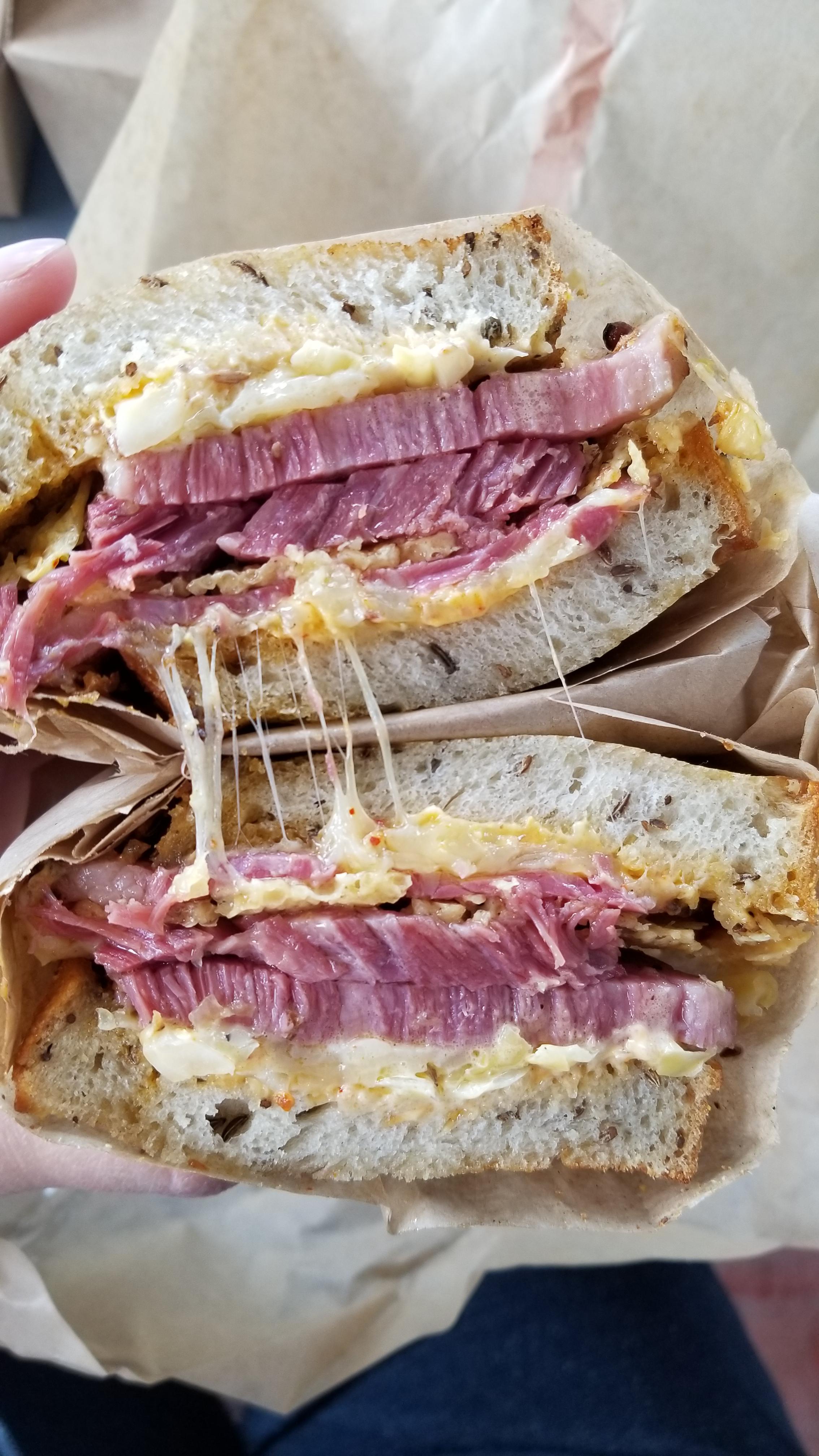 Reuben Sandwich on rye made even better with a cheese crisp! You know