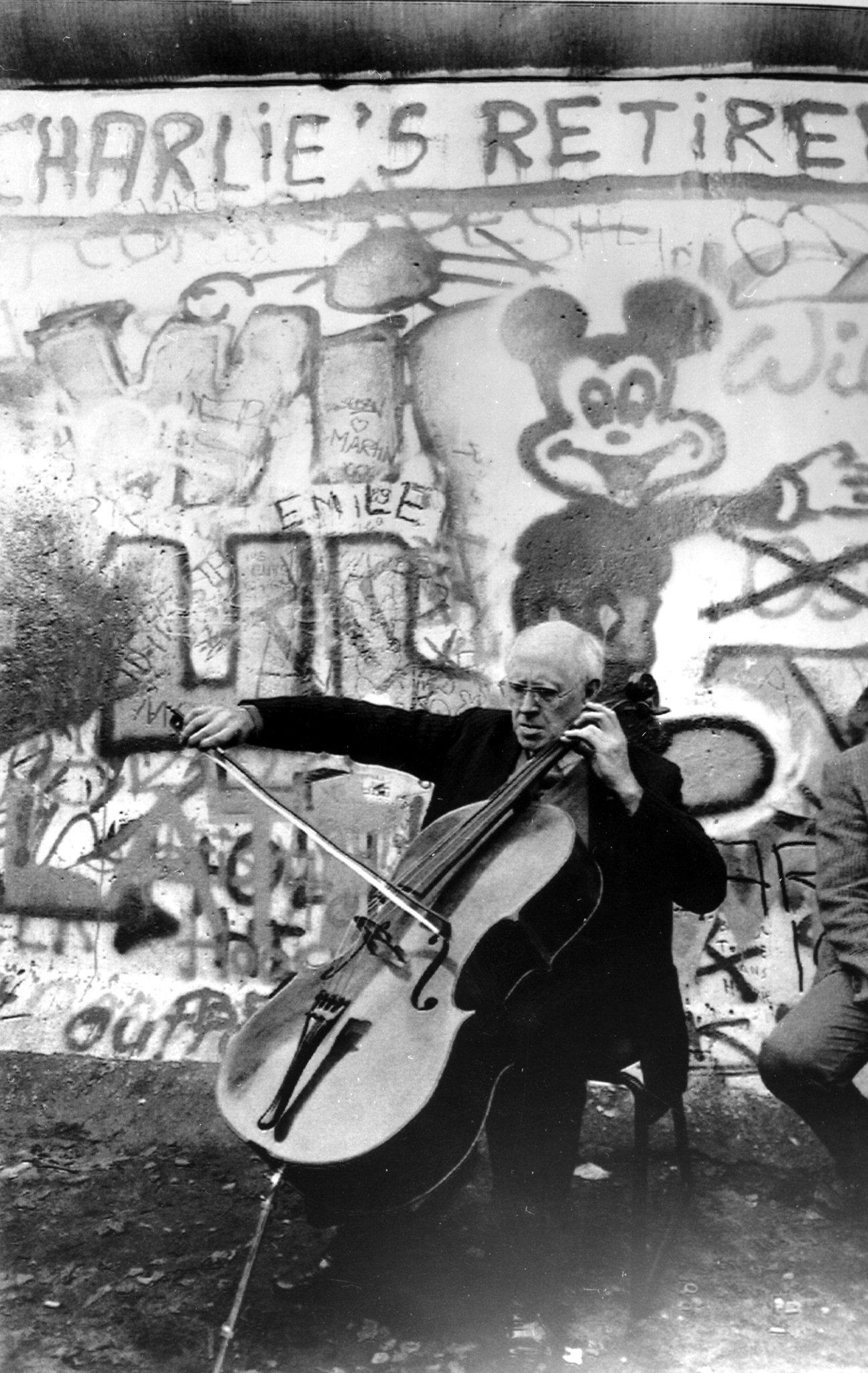 Mstislav Rostropovich playing Bach as the Berlin Wall falls. November