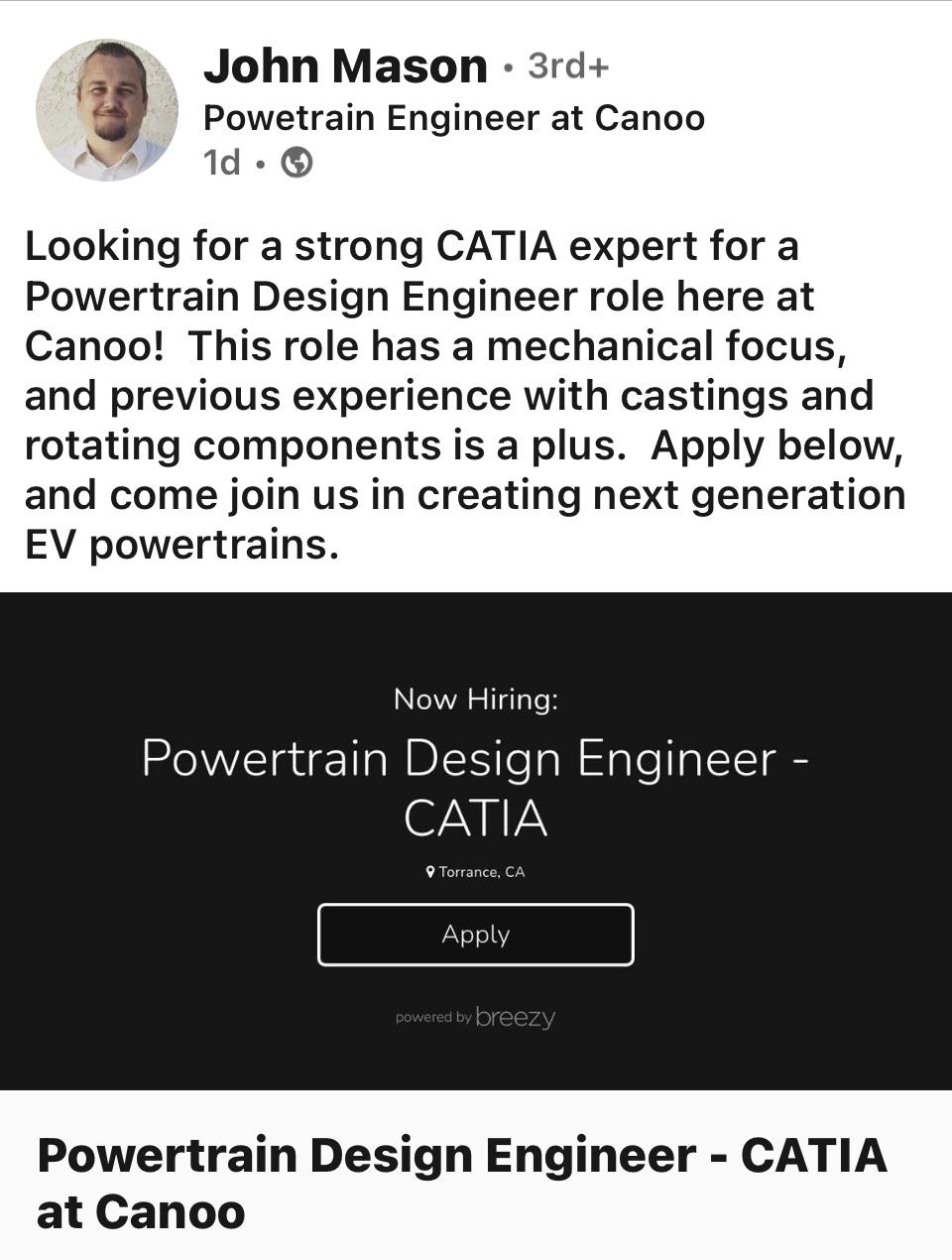 Powertrain Design Engineer Wanted! r/goev