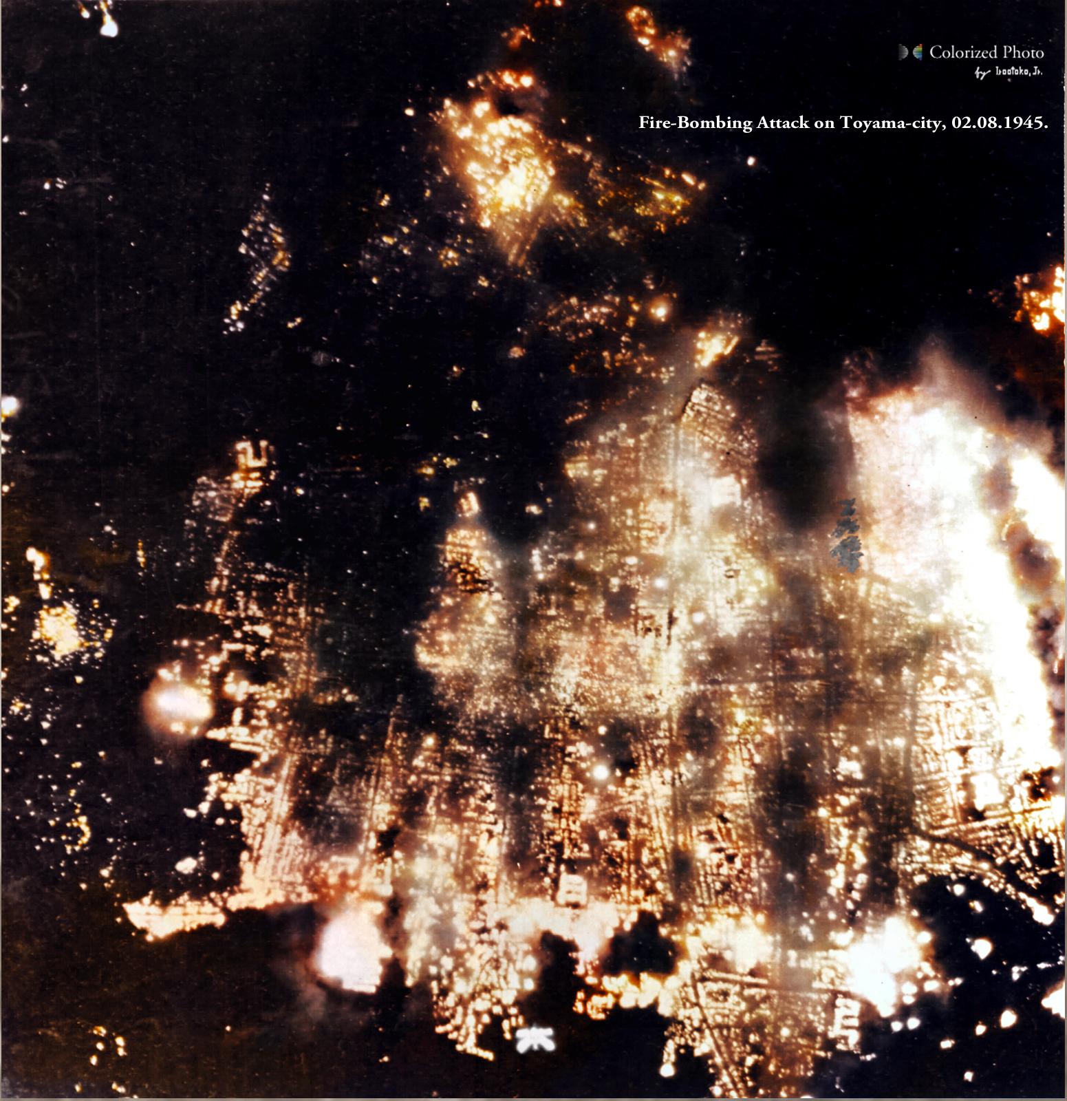 B29 firebombing attack on Toyamacity, Japan. Feb, 08, 1945. [1551 ×