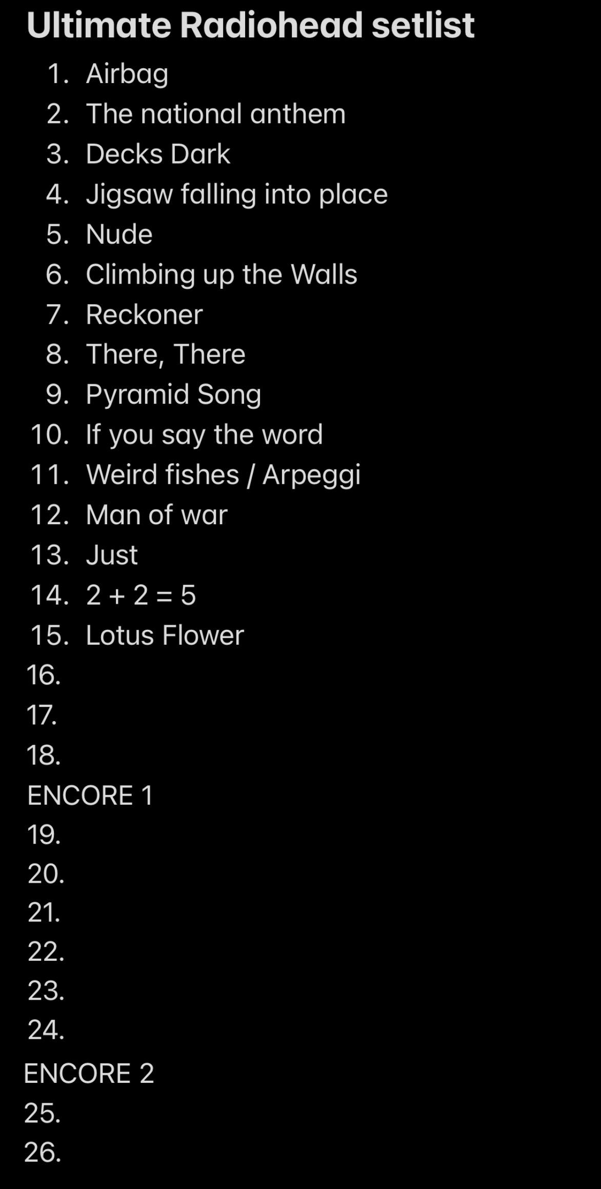 Ultimate Radiohead Setlist 16 Lotus Flower’s the first TKOL track in