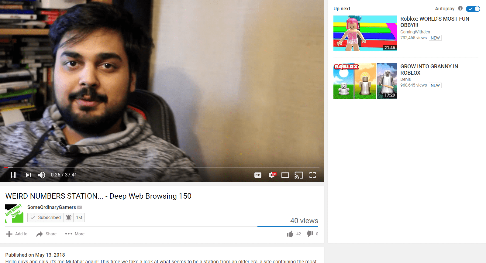 The only two videos on the sidebar are... roblox videos? r