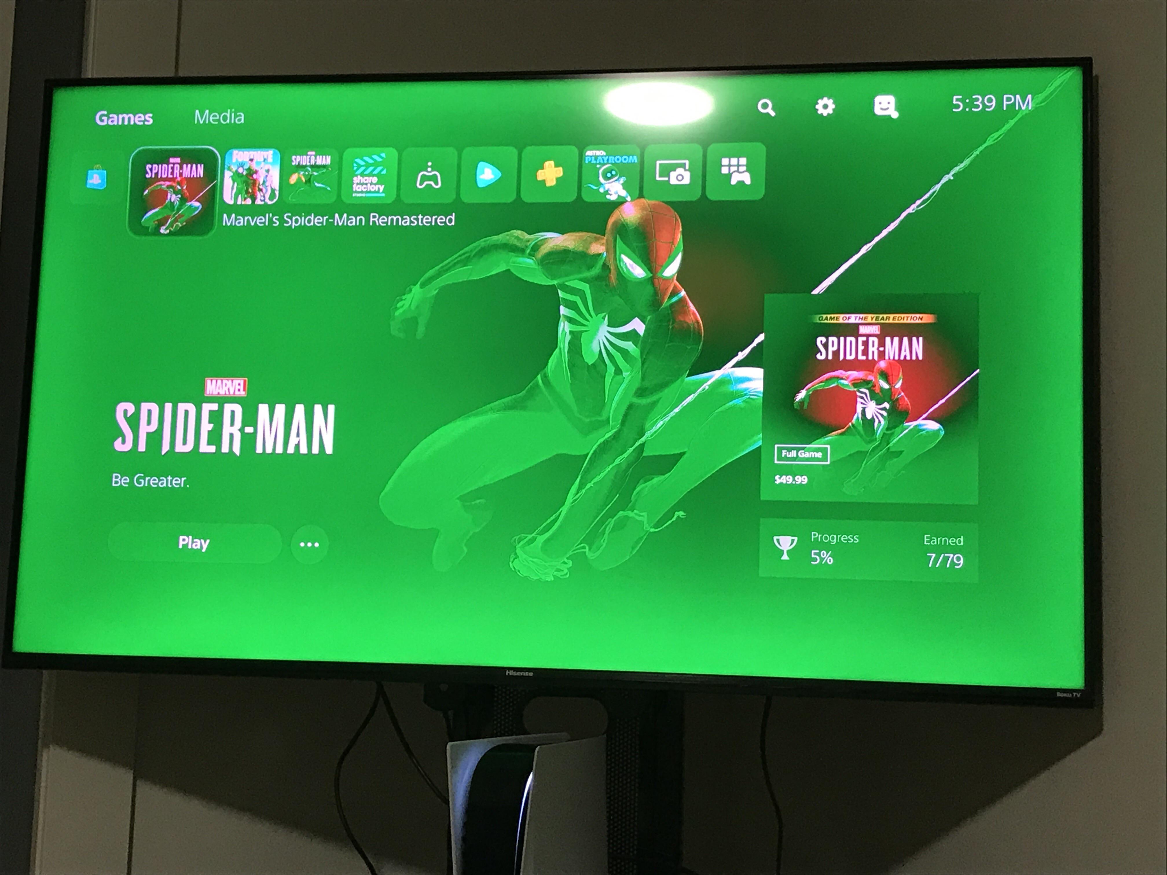 One day in and my home screen and games are all green..... lol r/PS5