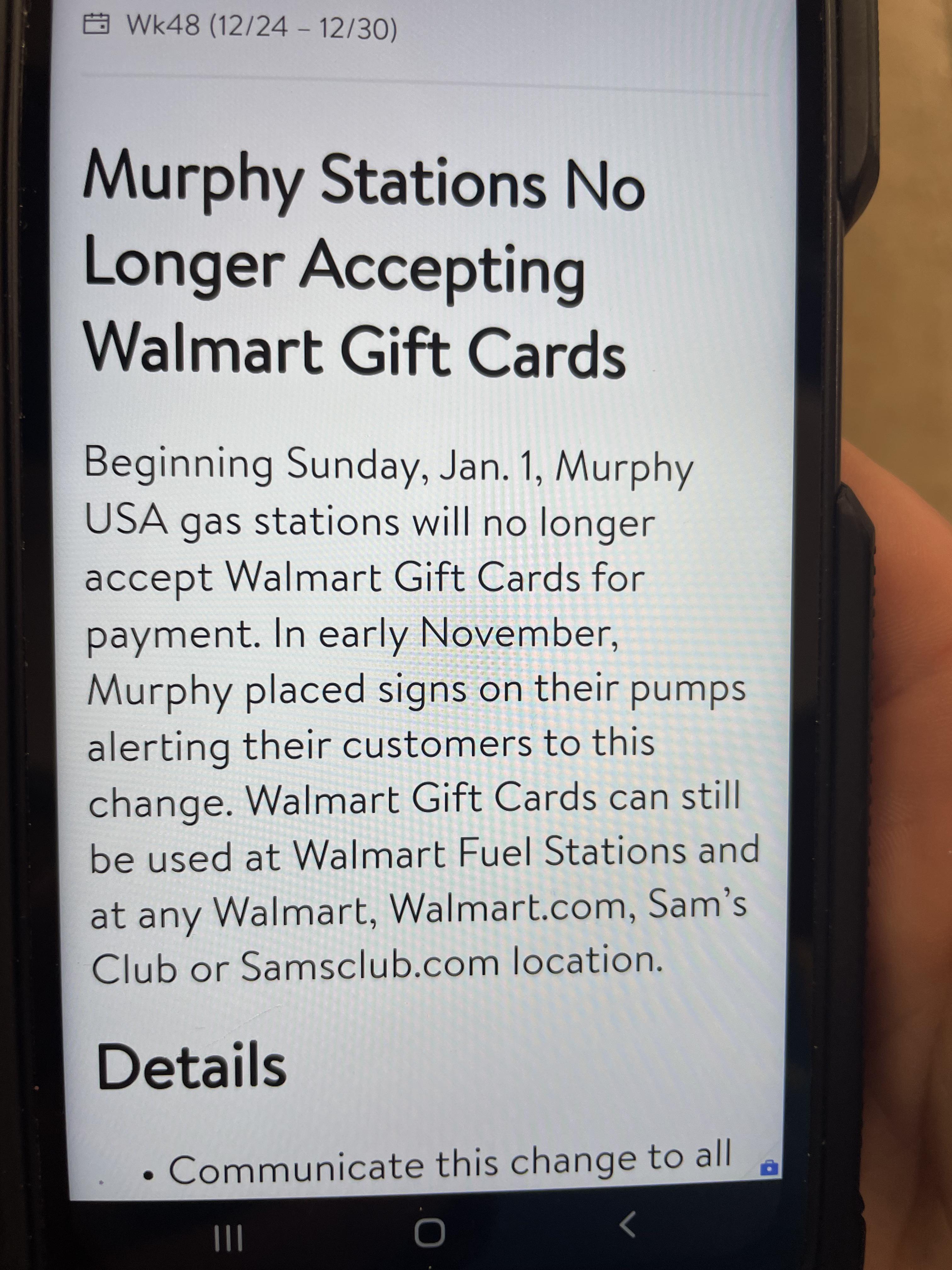 Murphy gas station/No gift cards r/walmart