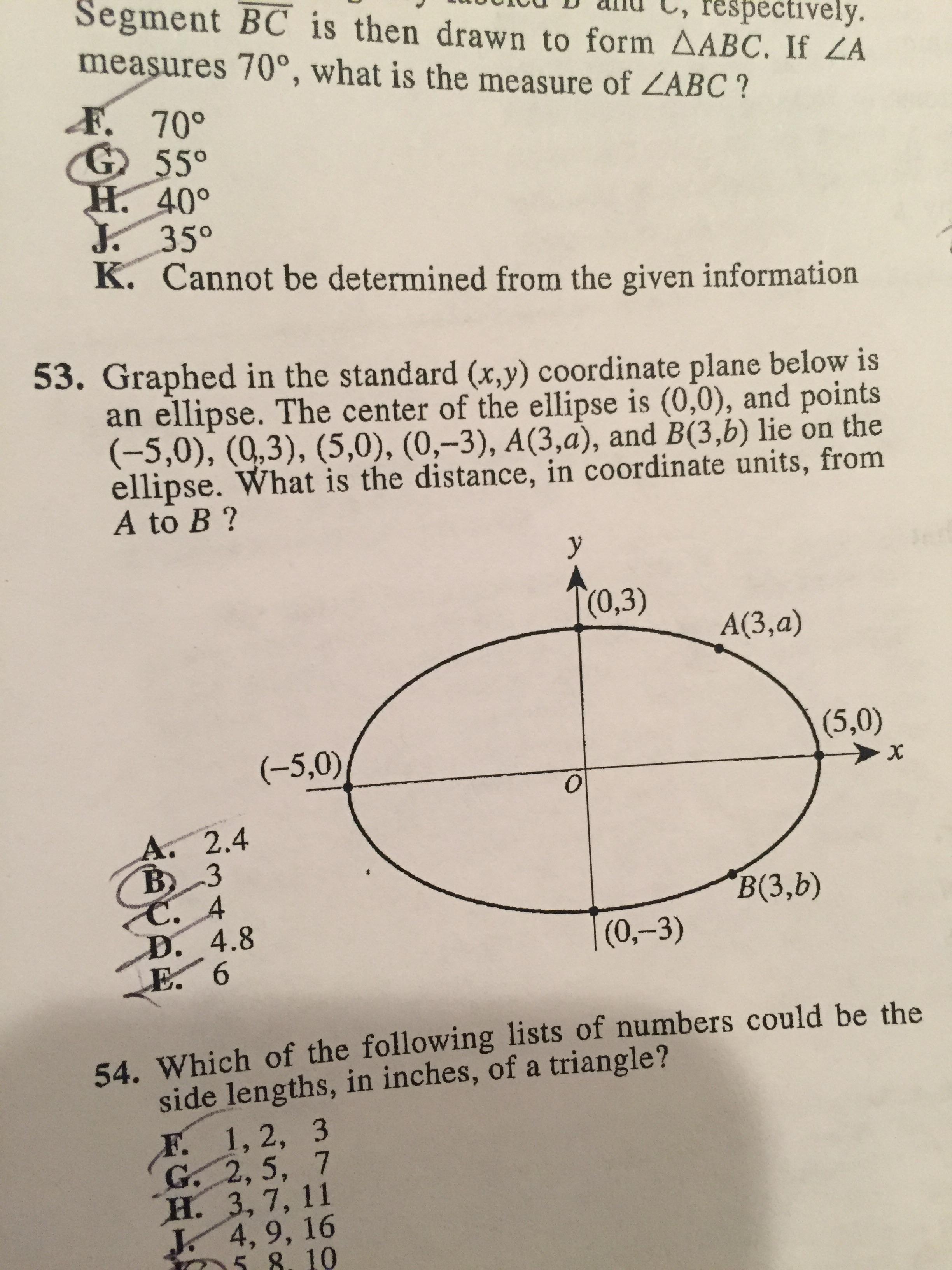 Act April 2016 Form 73e Math 53 Ellipse Q Wtf We Need To Know Ellipses Could Anyone Explain