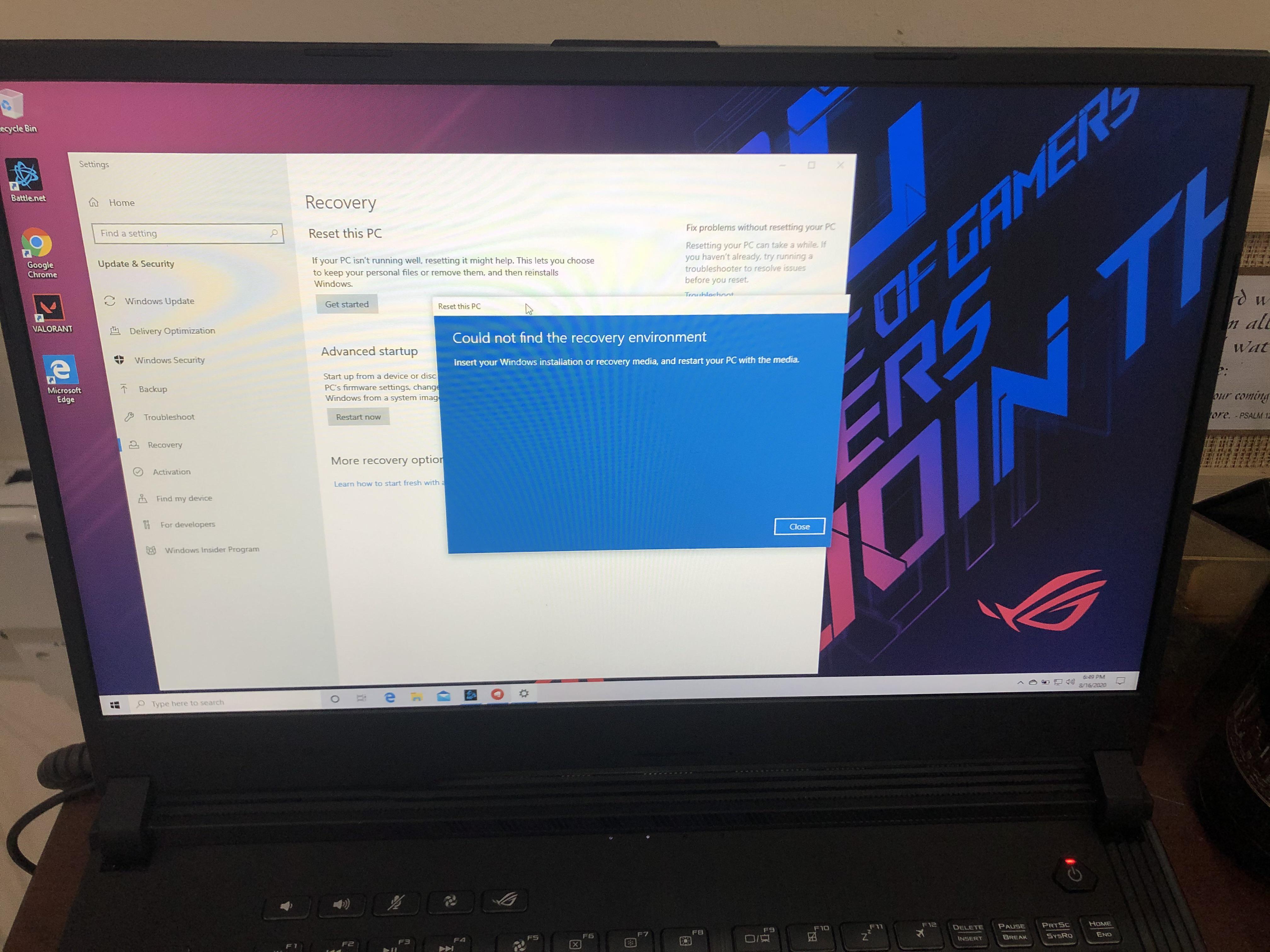 [SUPPORT] How to factory reset ASUS ROG with this error. ASUS