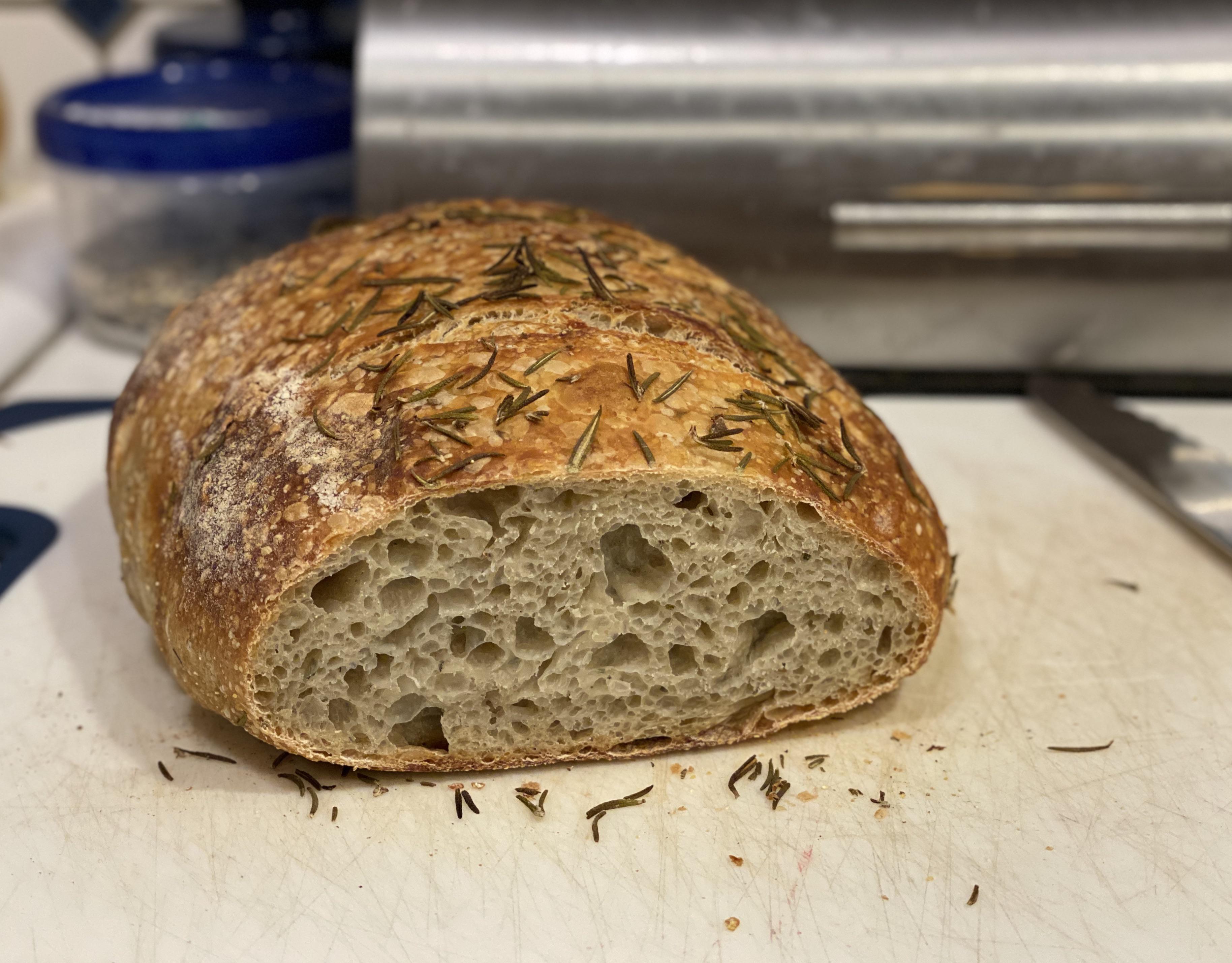 This morning’s rosemary loaf. I boiled rosemary & thyme in the water