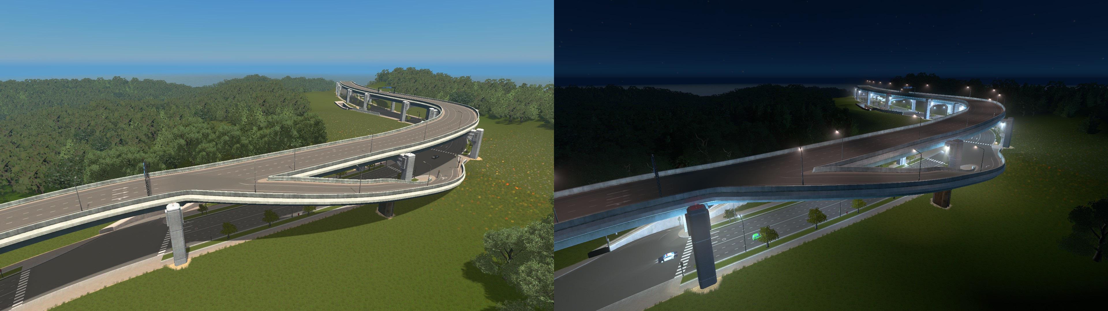 A tripe decker road design I'm experimenting with, featuring a 6 lane