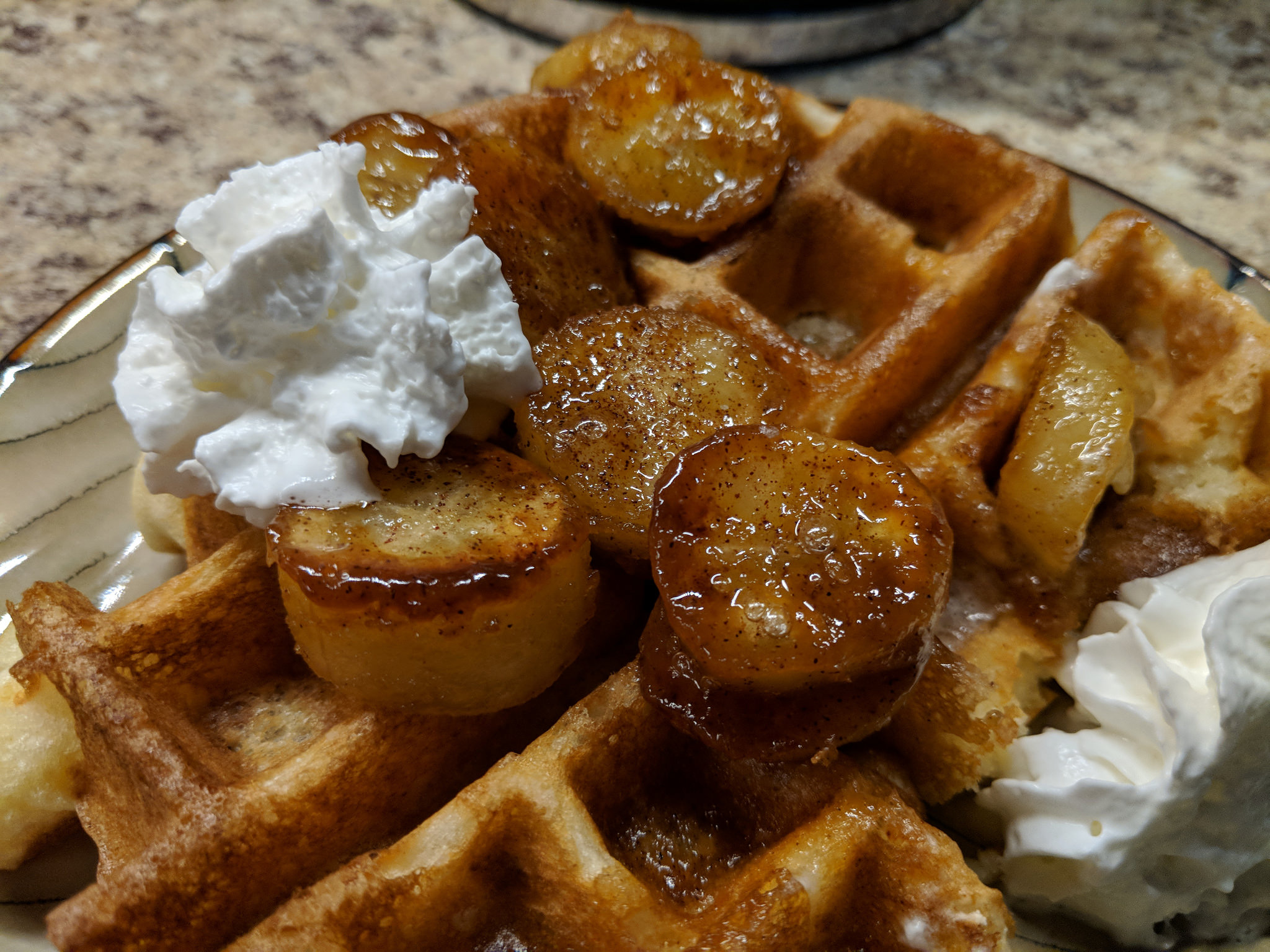 [Homemade] bananas foster waffles r/food
