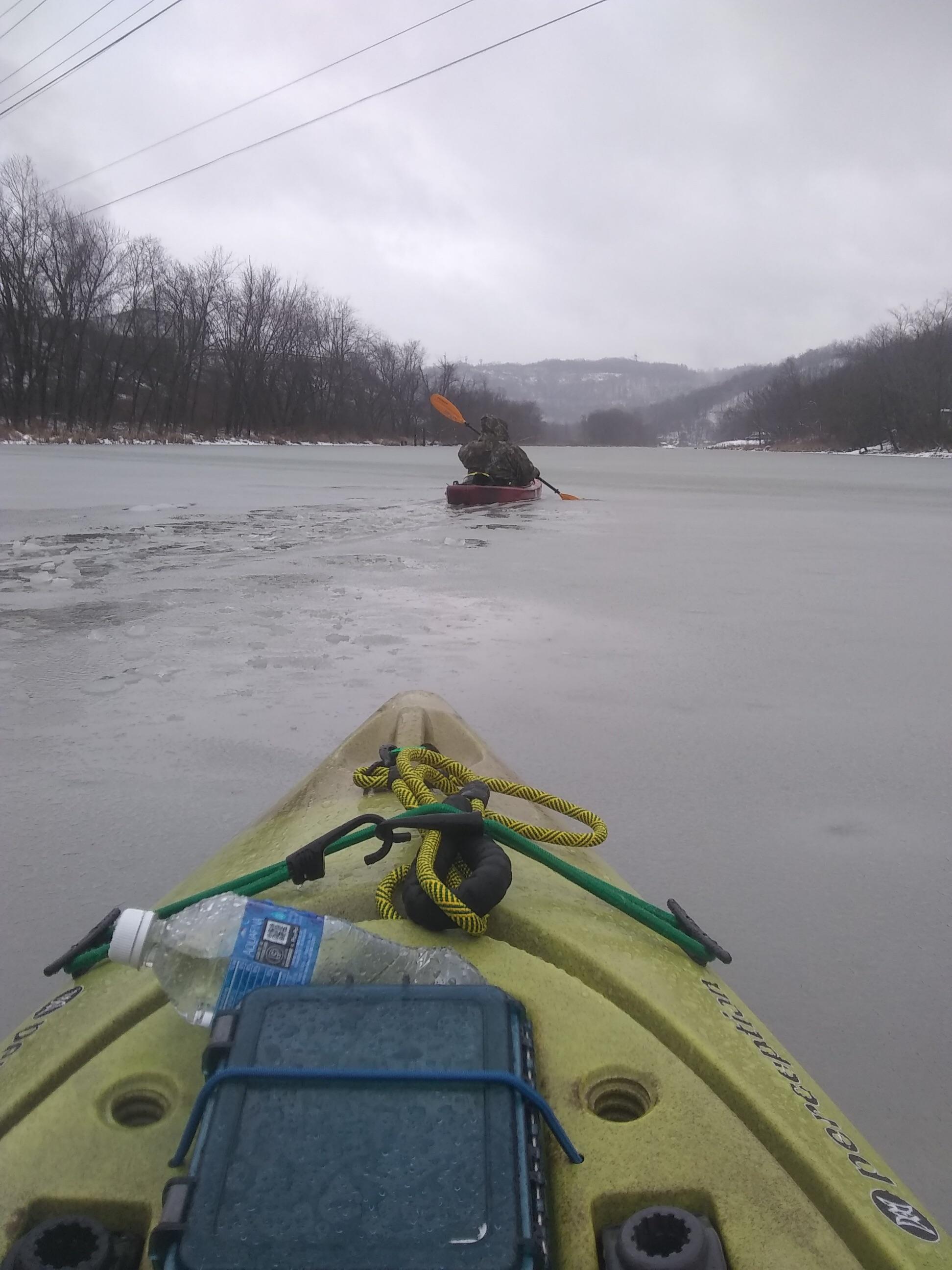 Ice kayaking at the mouth of fish creek, WV. r/KayakCamping