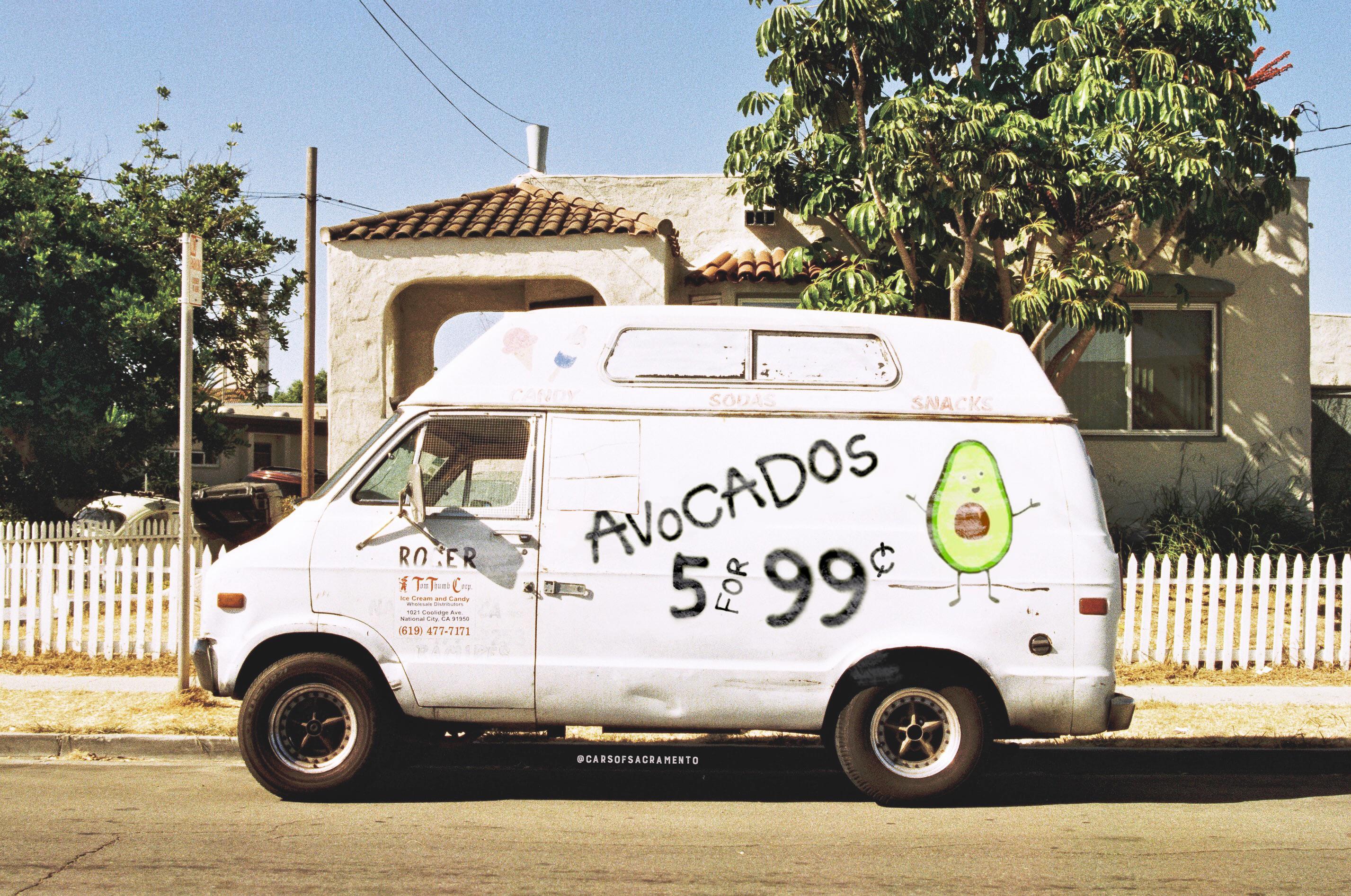 The new free candy van... Inspired by the Half Moon Bay avocado sign