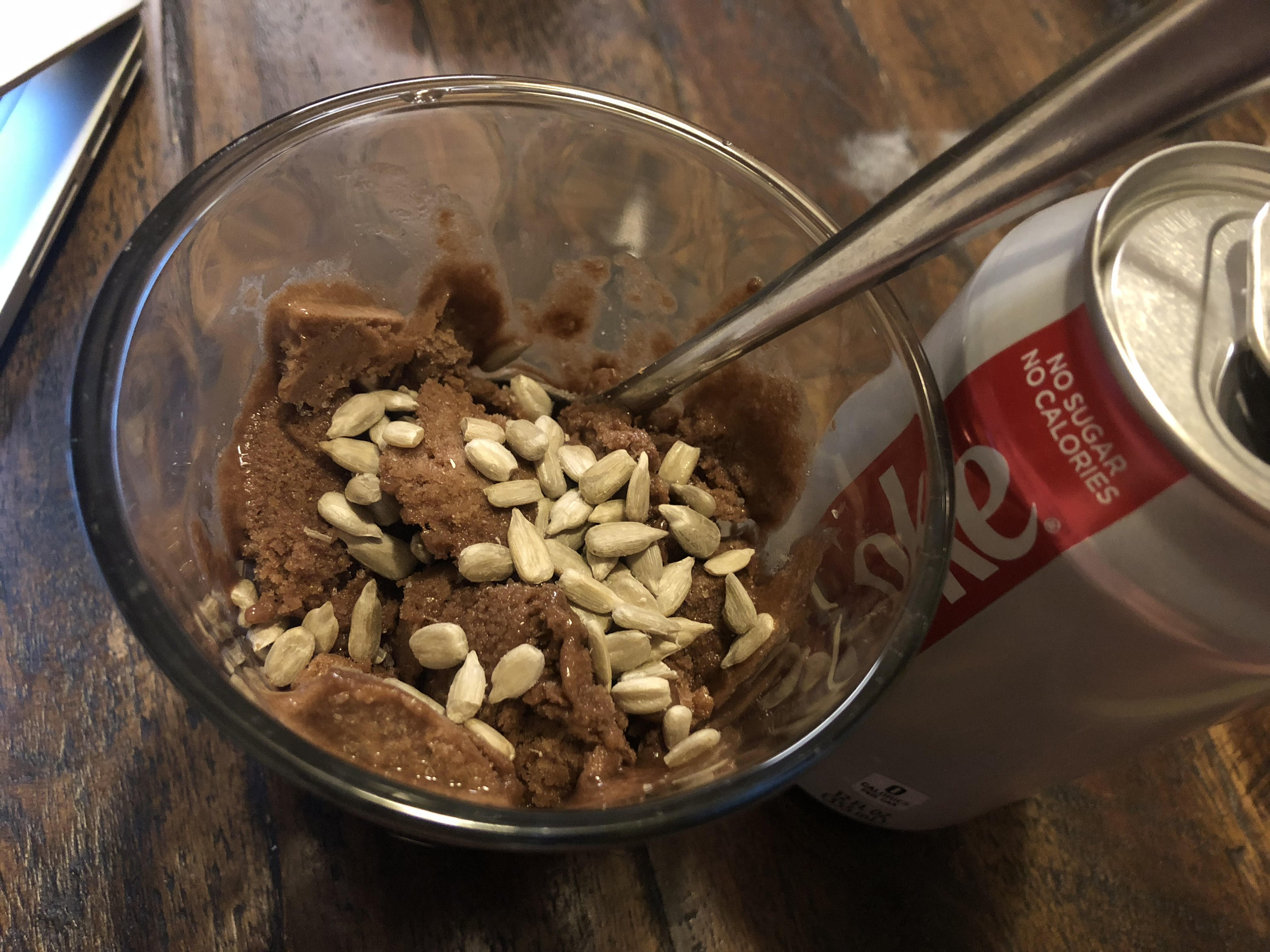 Chocobanana ice cream (105) w/ sunflower seeds (42) & salt. (The salt