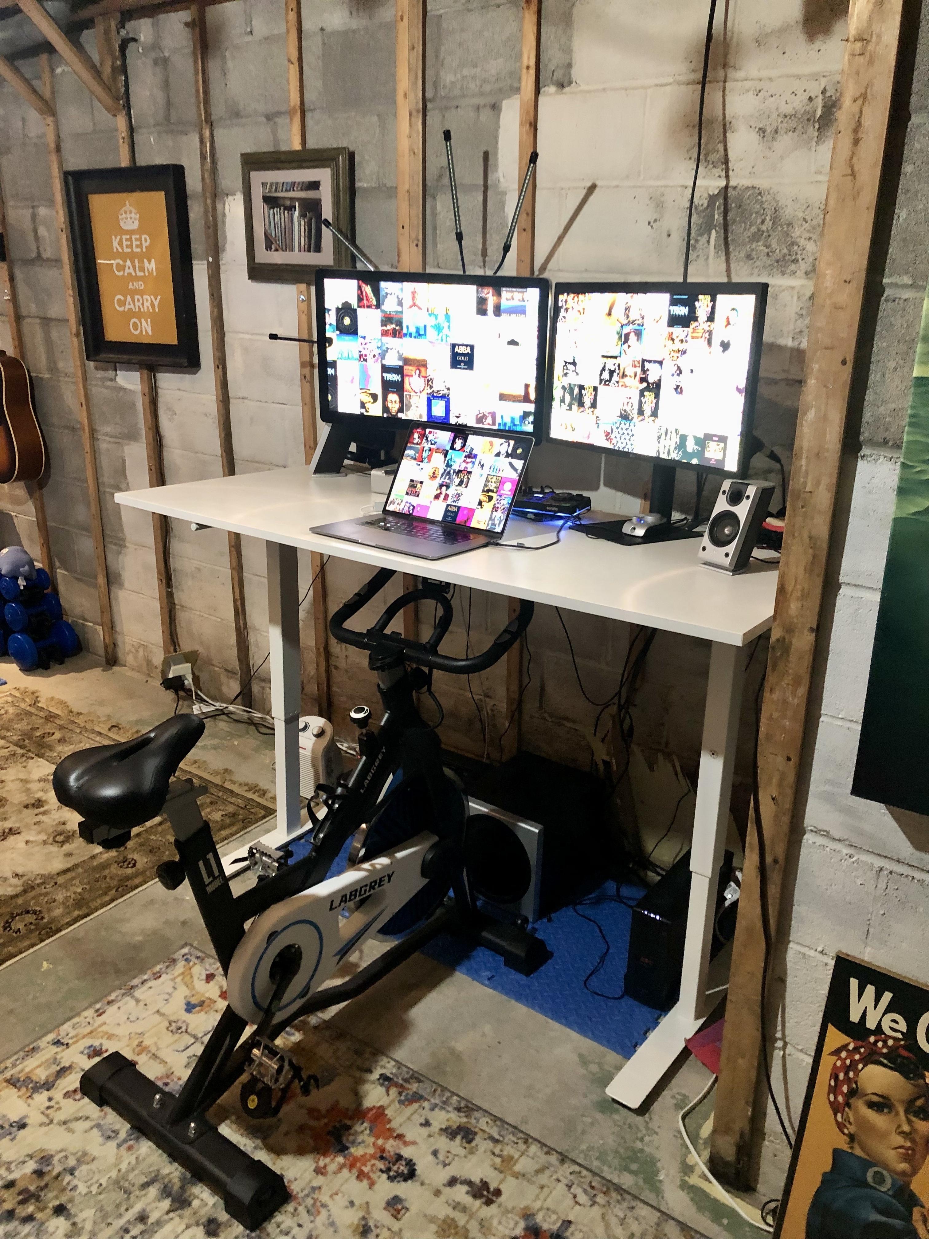 Not sure if this counts, but I use my Ikea standing desk as an indoor