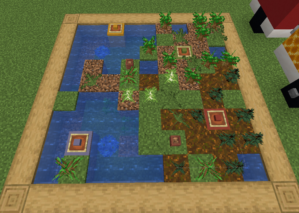 3D map I made for some future stories I'm writing. Blue coral is ocean temples, flower pots are