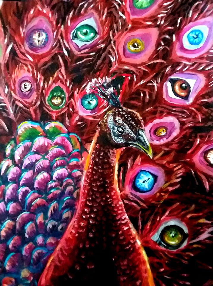 Eyecock, Acrylic paint on mixed media paper, 9x12in r/Art