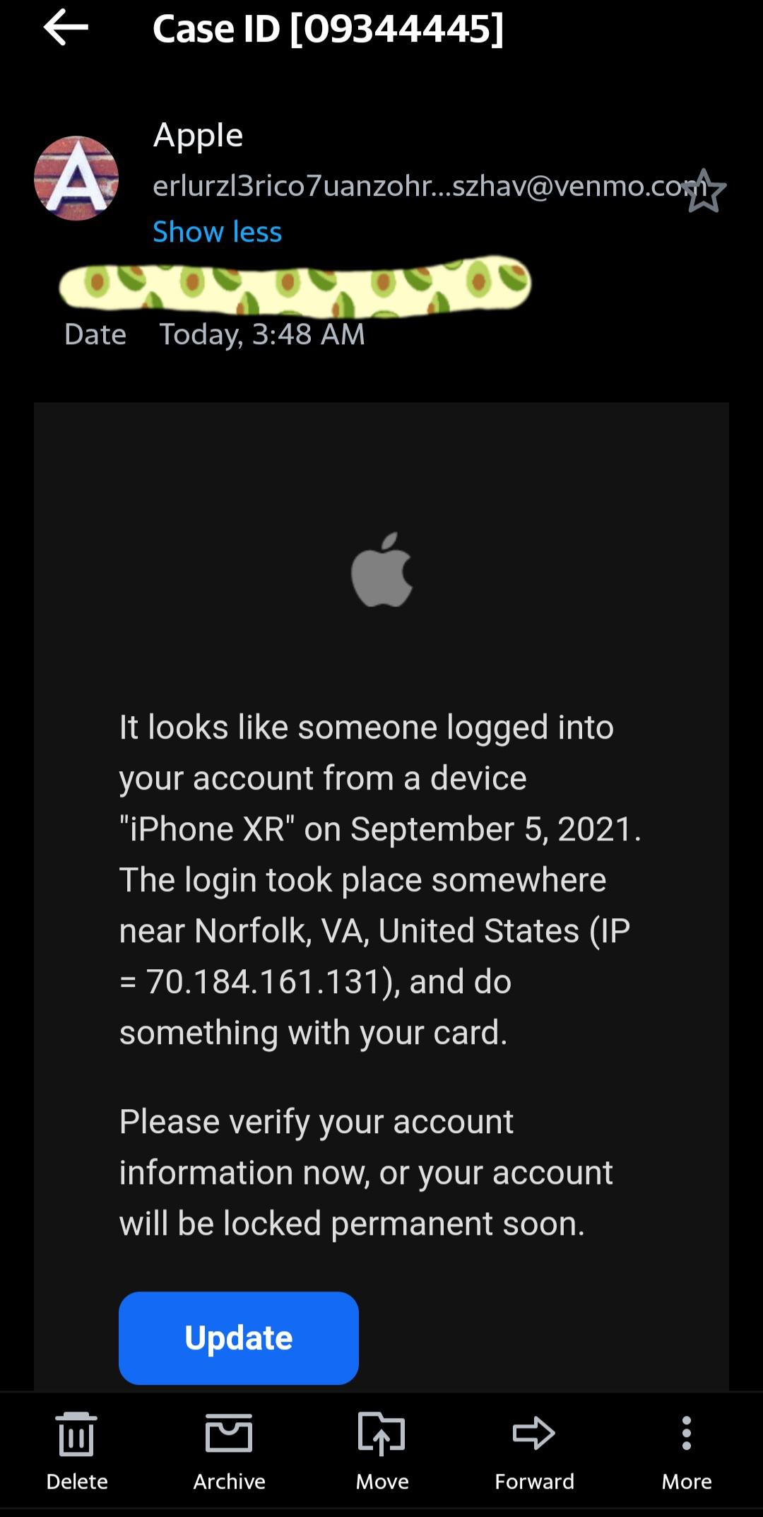 Apple support email ending with r/Scams