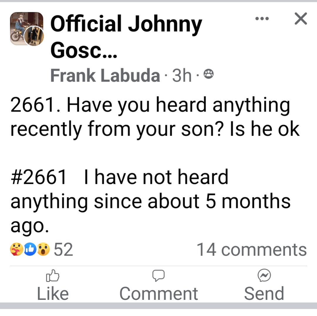 Noreen just posted that she's heard from Johnny in the last 5 months