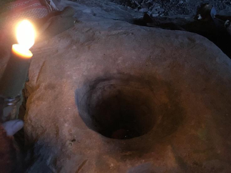 “Hominy hole” used by native peoples of 3000 to 10,000 BC. Used with a