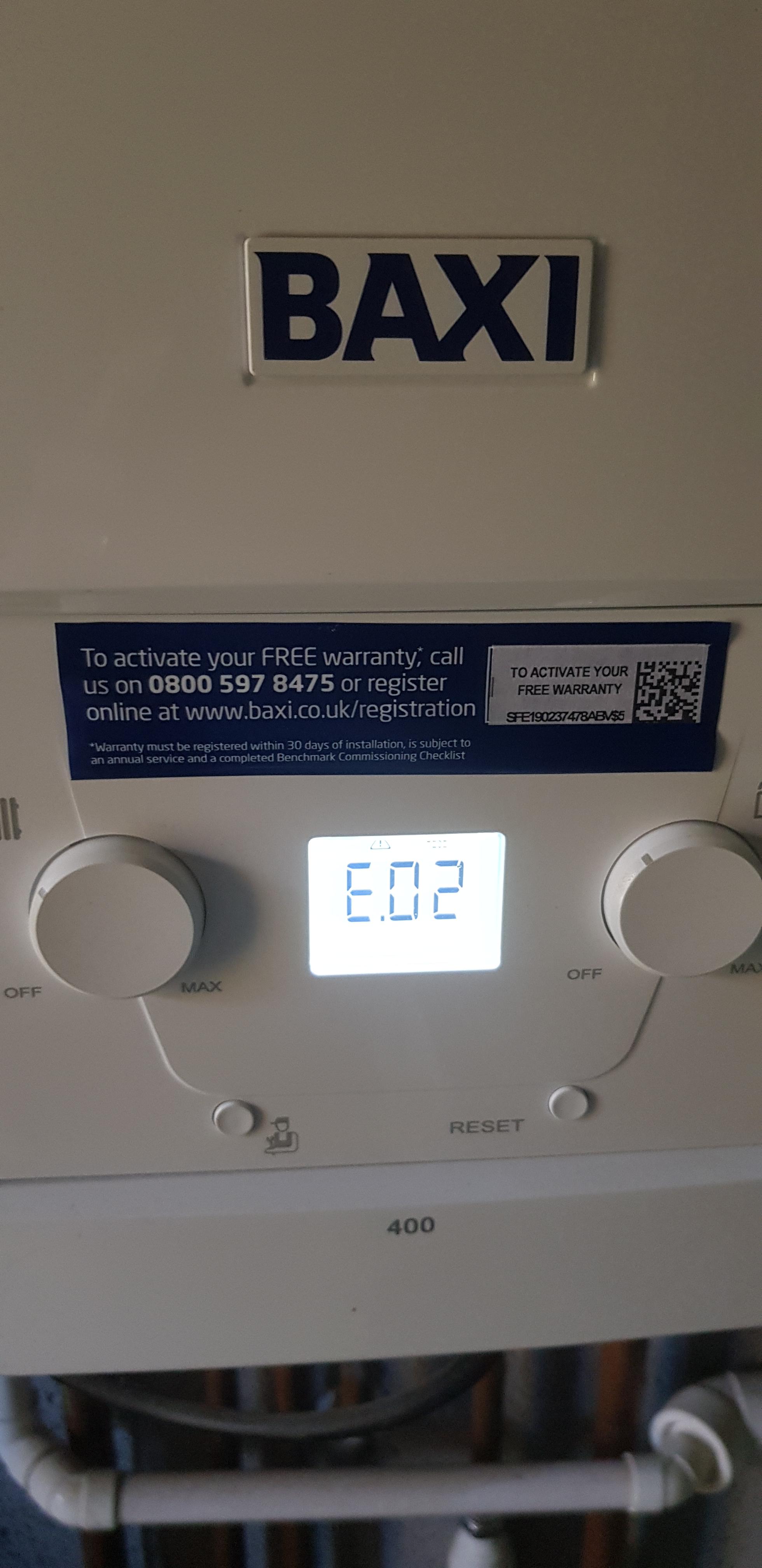 BAXI boiler error (E.02, E.07). I've repressurised water and reset but