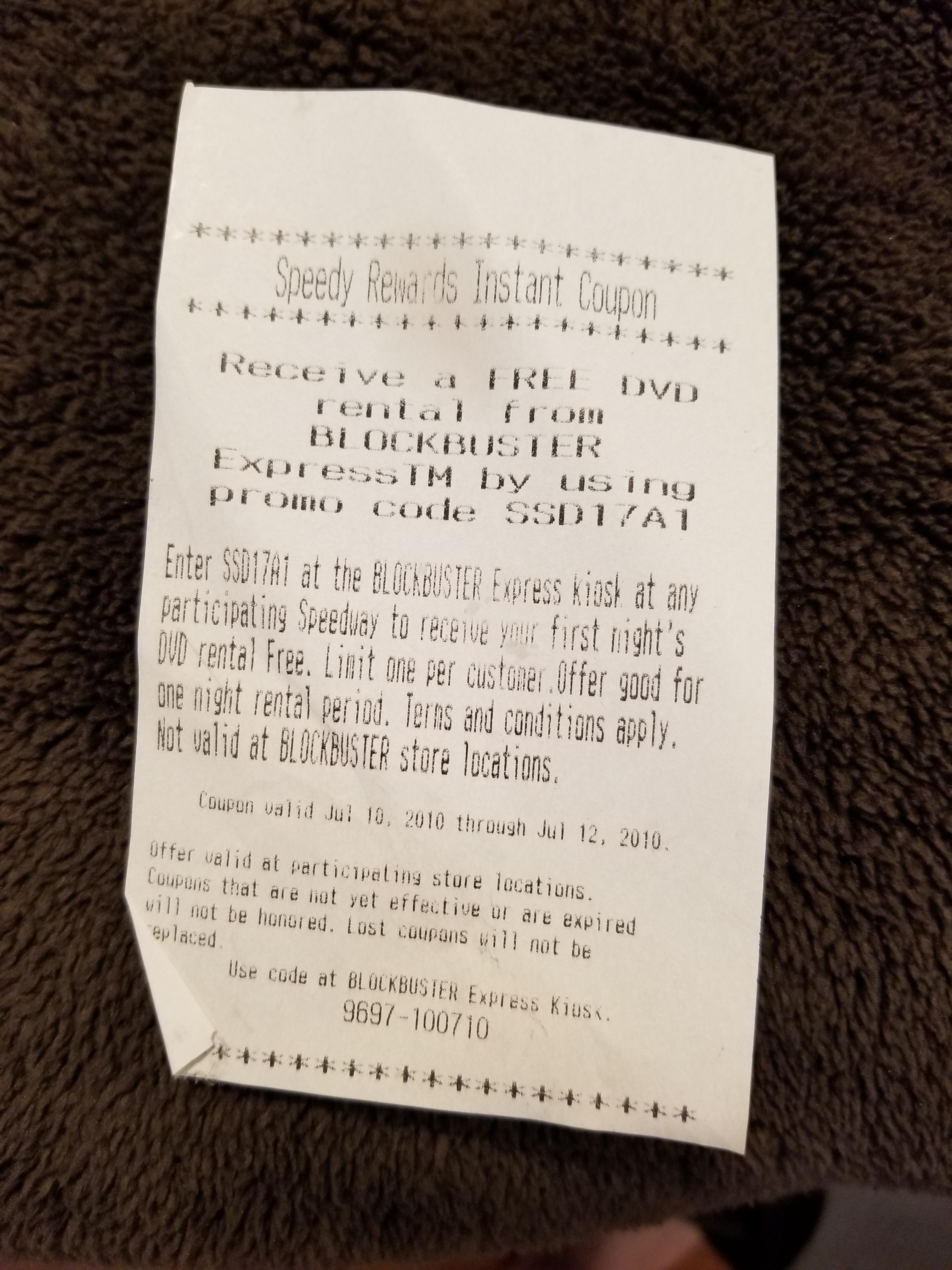 I found a Speedy Rewards coupon for Blockbuster r/pics