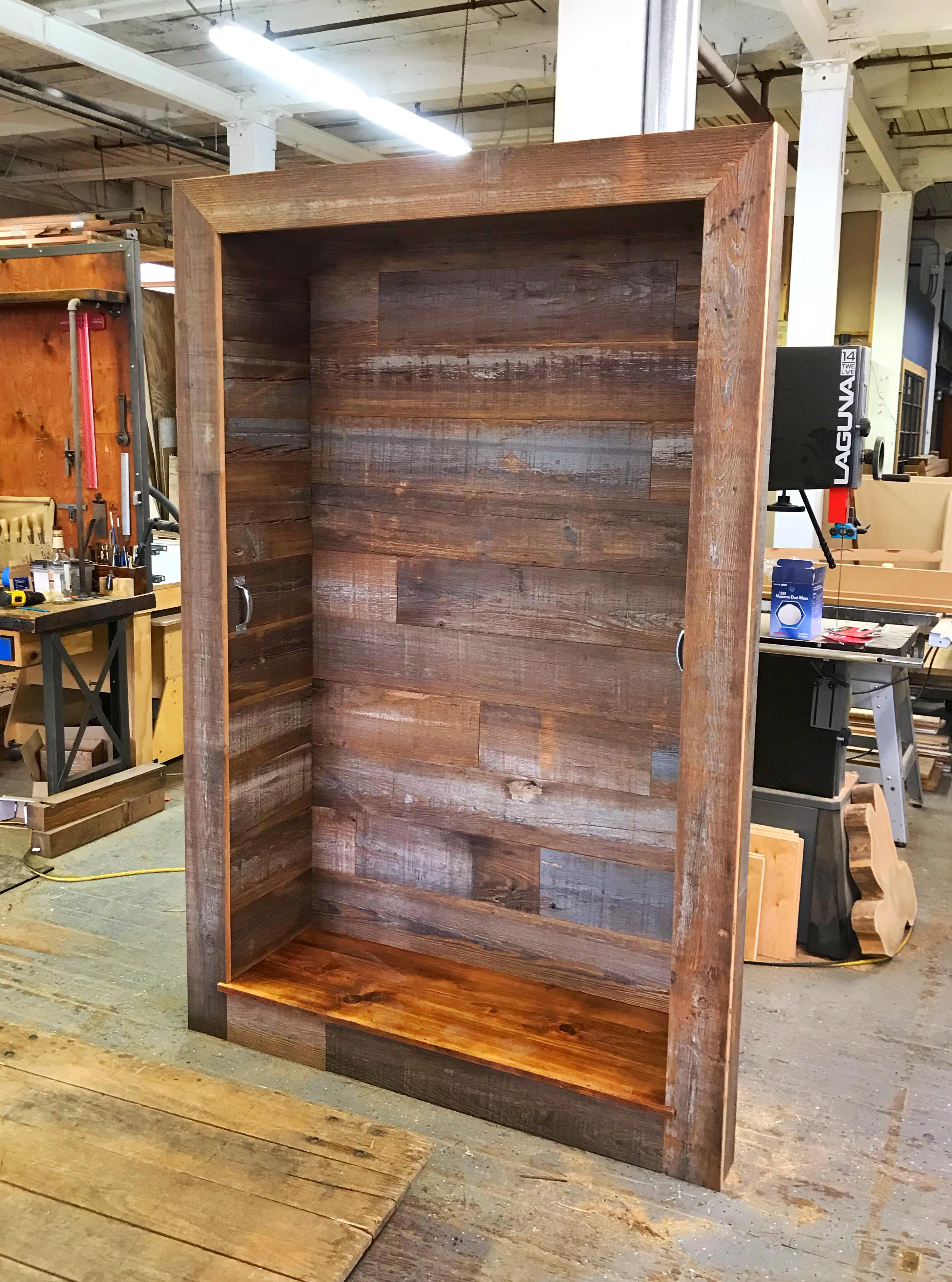 Built this rustic open closet from reclaimed T&G r/woodworking