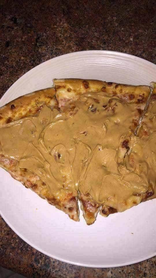 peanut butter on pizza, is it that bad? I would try it xd r/StupidFood