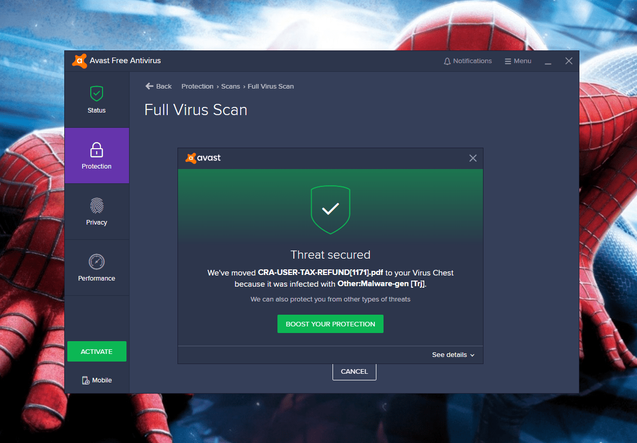 Avast keeps securing this malware threat. It happens every day