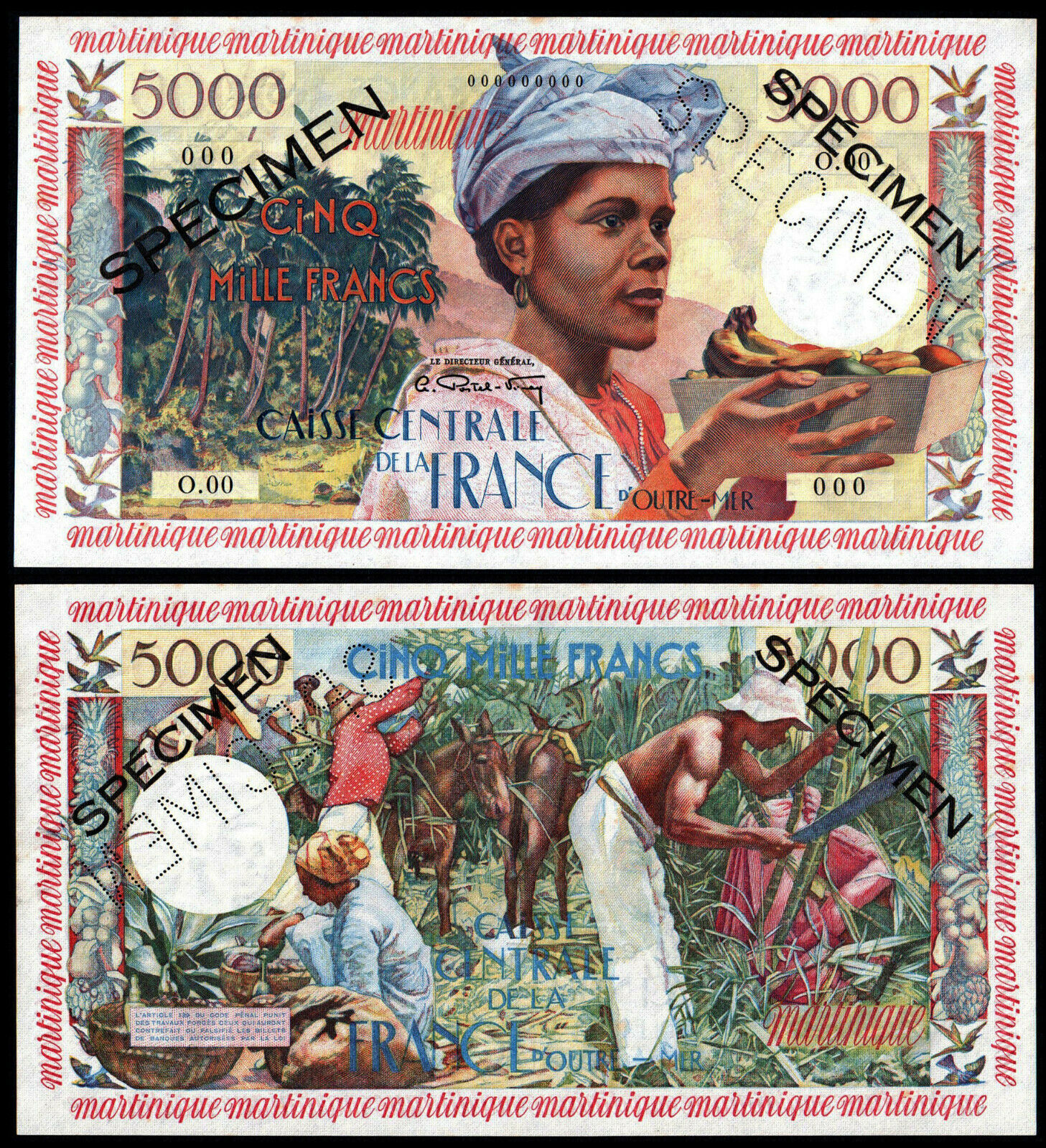 French colonial era specimen banknote from Martinique
