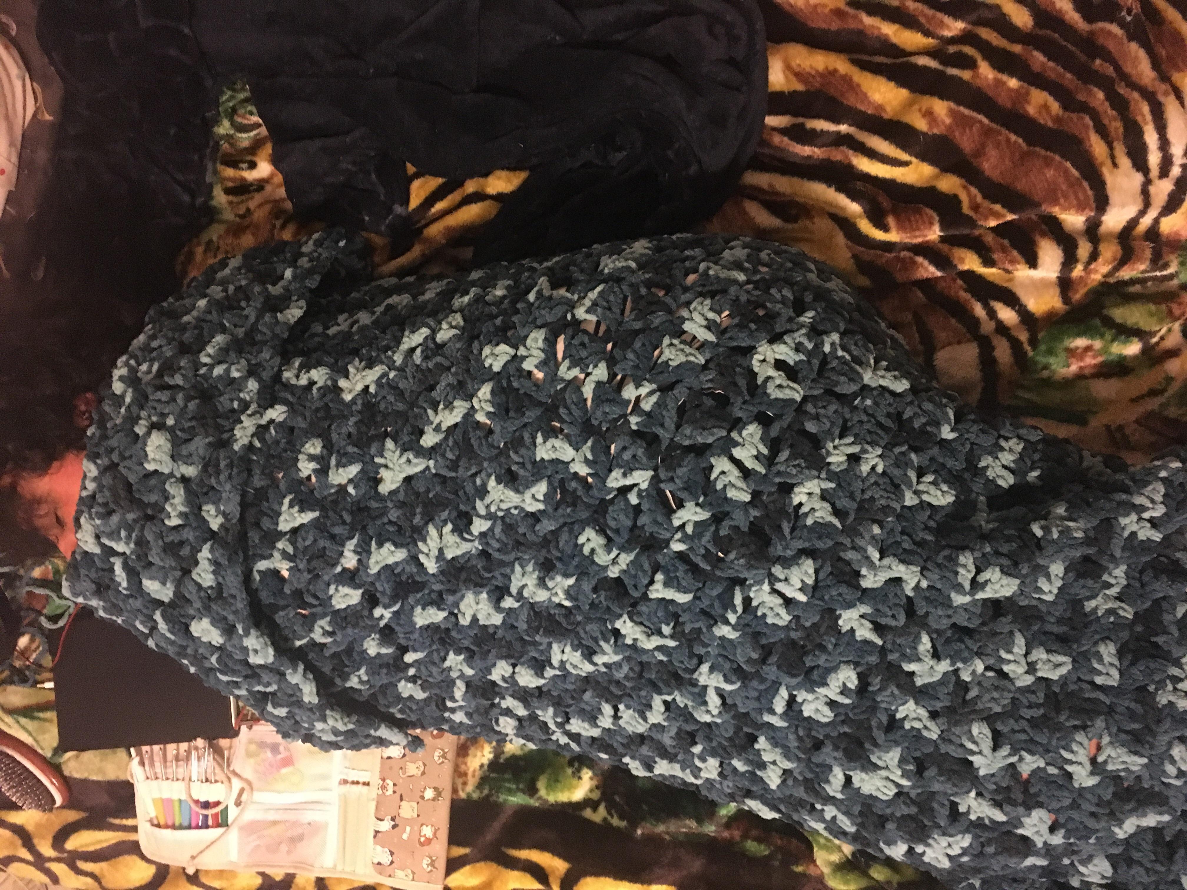 I made my very first blanket ever!! C2c with bernat blanket yarn