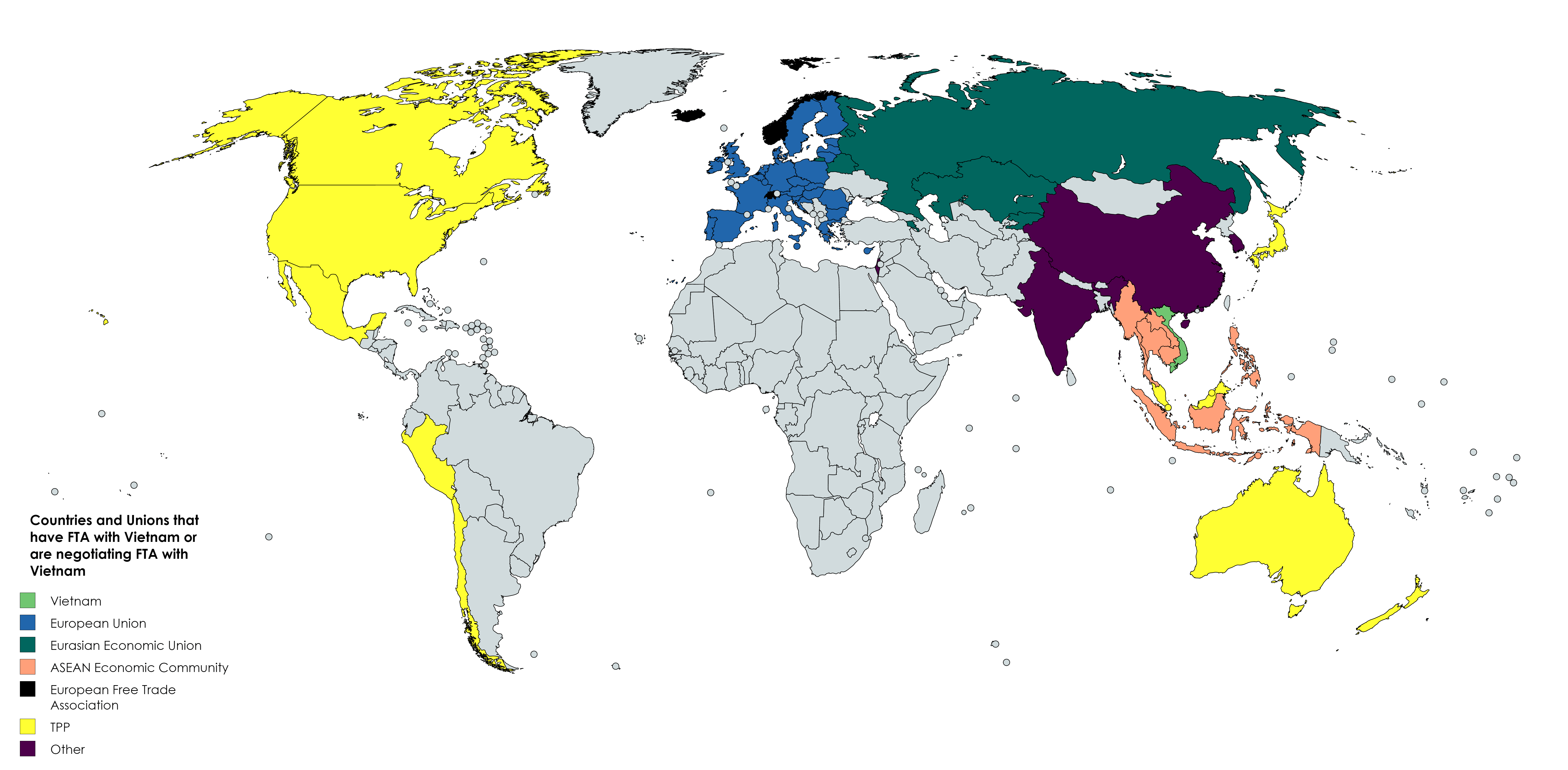 Countries and Unions that have FTA with Vietnam or are negotiating FTA