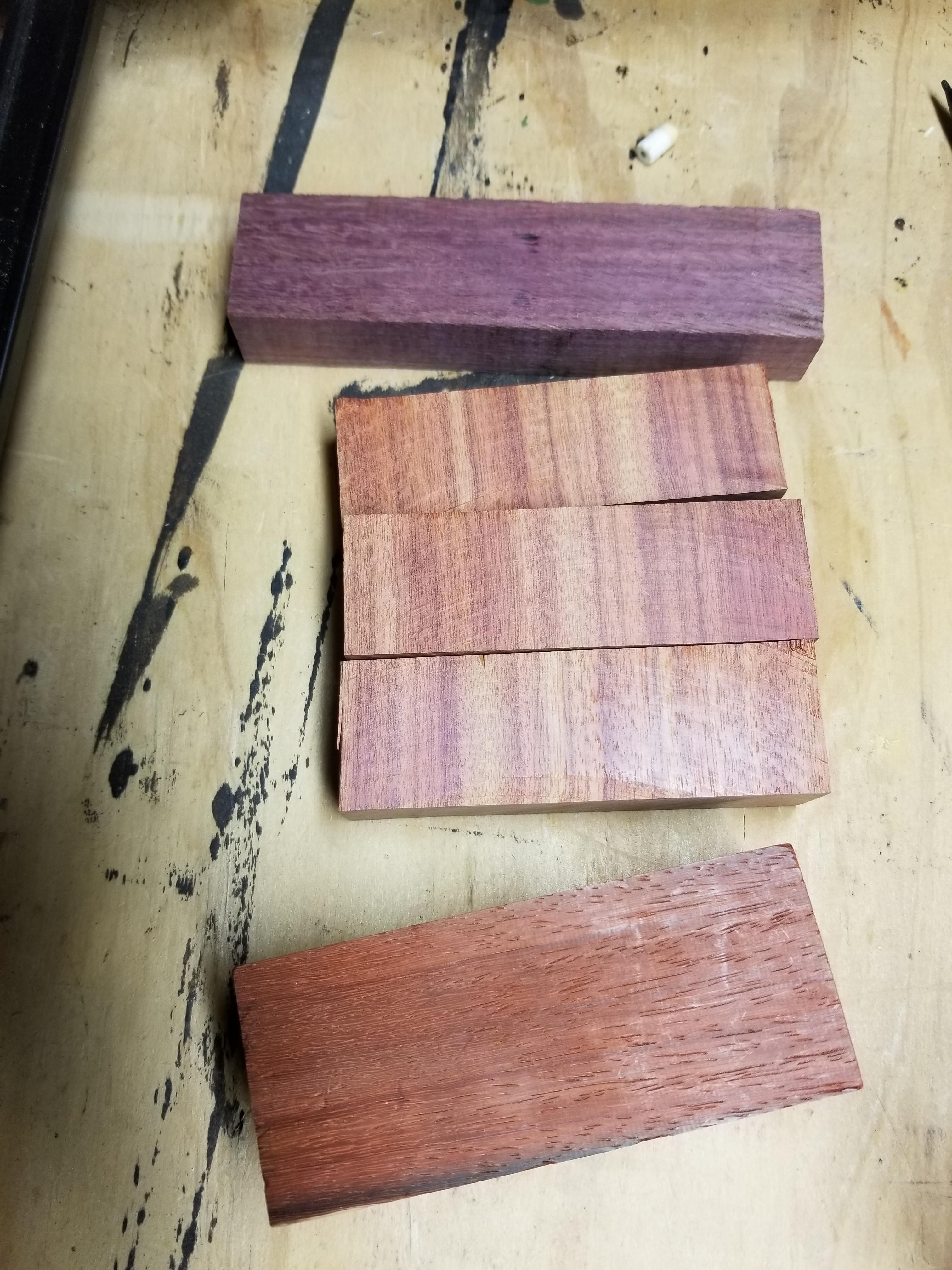 What is the middle wood? Purple heart and Paduk on either side for