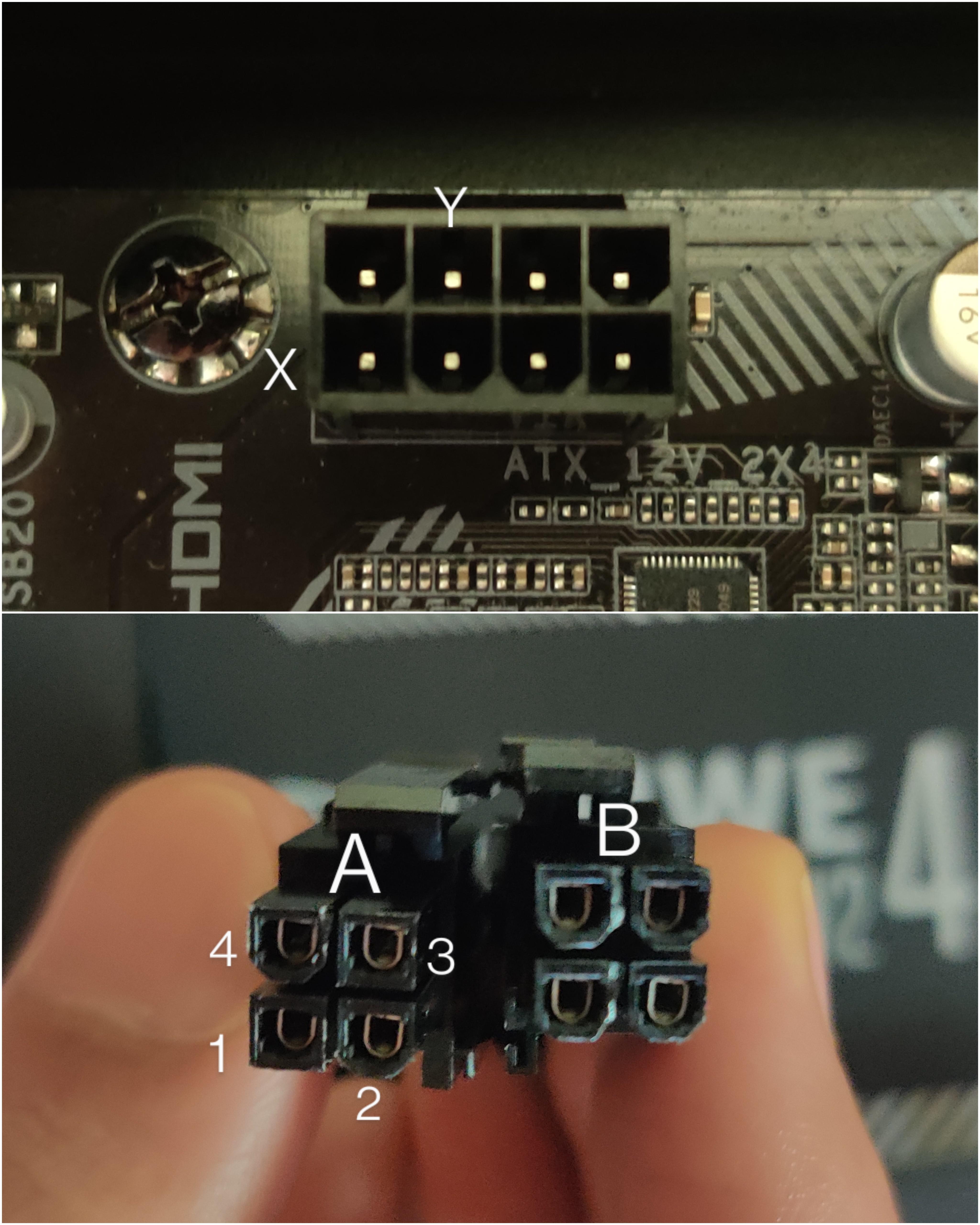 2x4 connector in MOBO, 2 2x2 connectors from PSU. Please guide me how