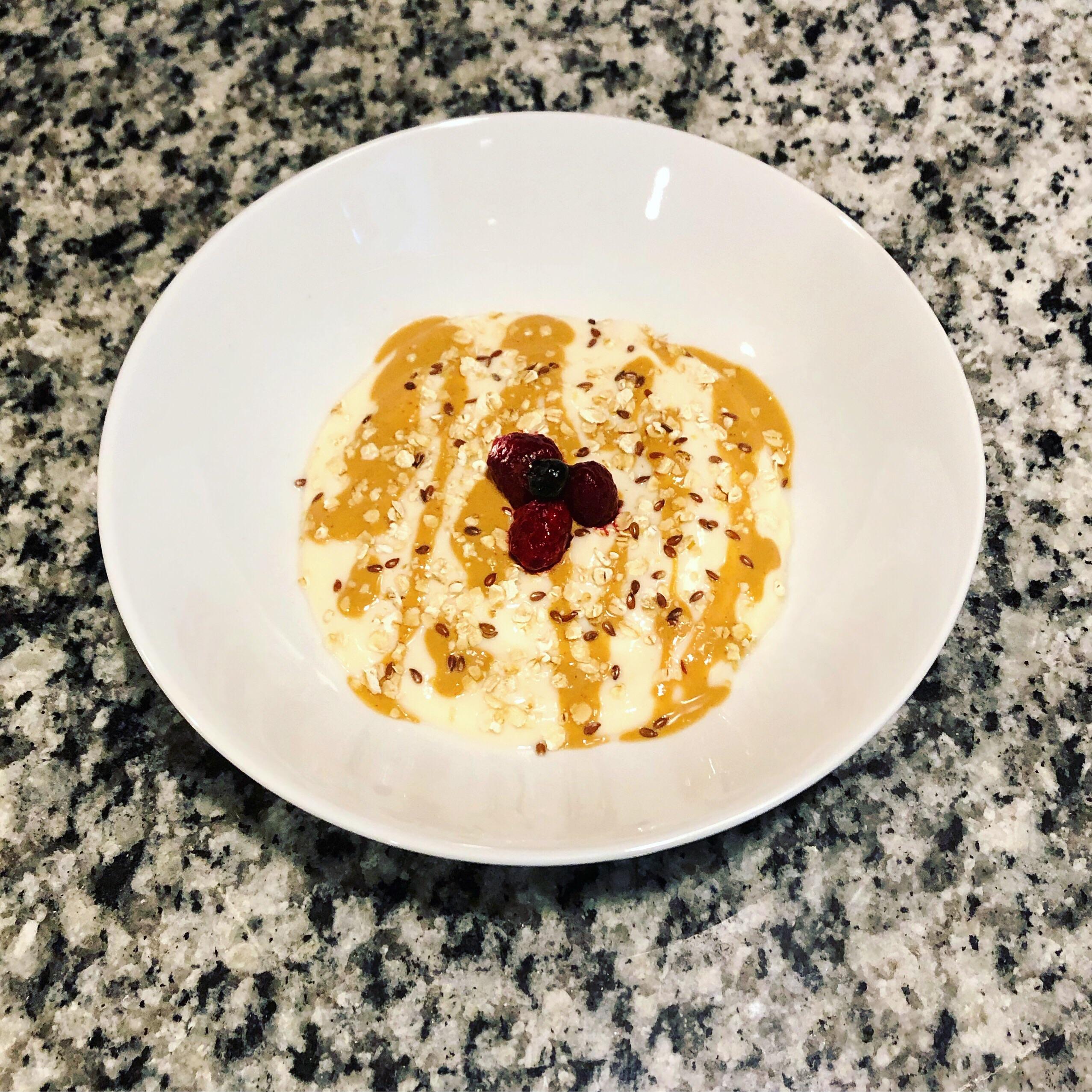 Vegan, GlutenFree, High Protein Yogurt Bowl Almond Yogurt Topped