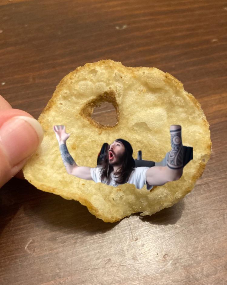 my mom found a potato chip with a hole and wanted one with jesus on it